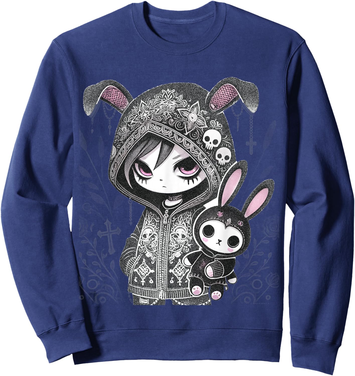 Dark Bunny Anime Girl Aesthetic E-Girl Gothic Grunge Design Sweatshirt - Sweatshirt | Navy