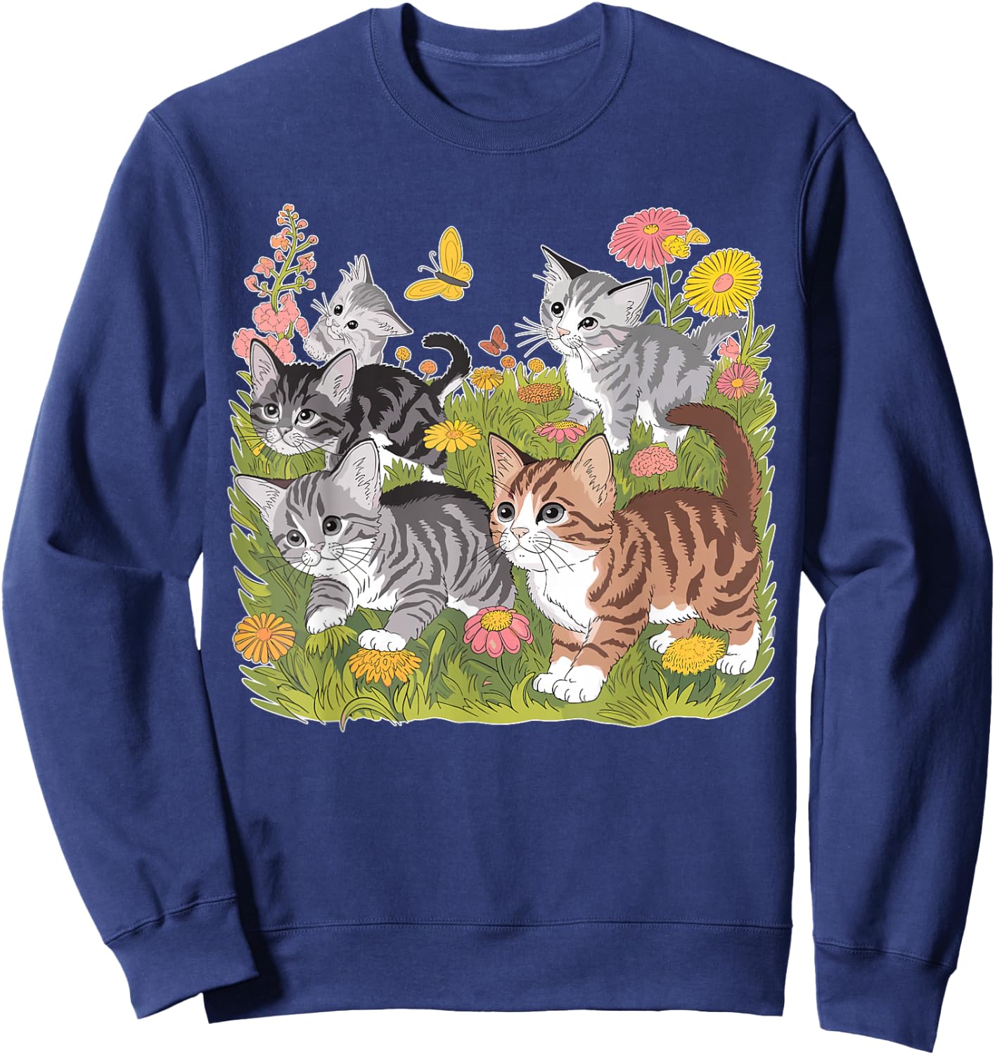 Kitten Floral Baby Cat Sweatshirt - Sweatshirt | Navy