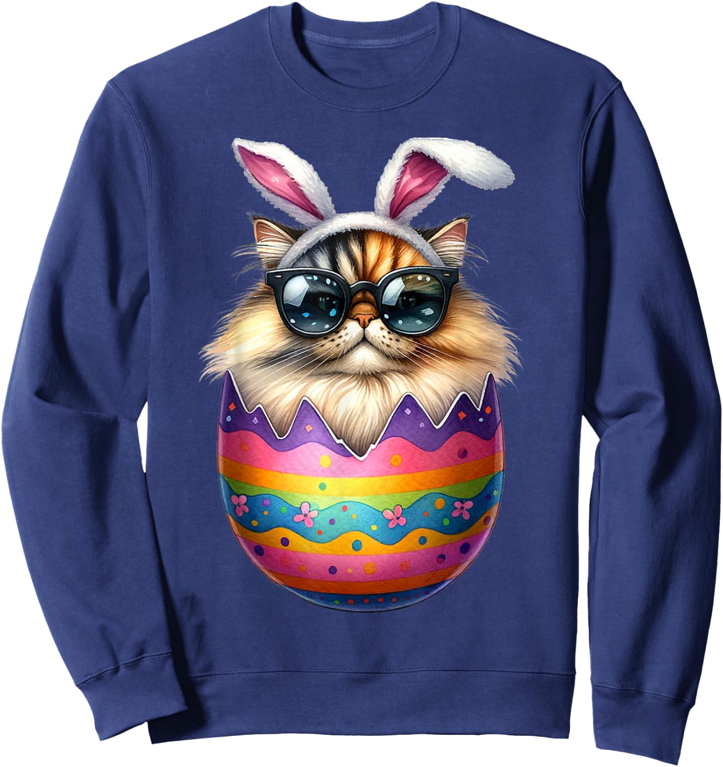 Cat Lover Easter Egg Happy Easter Bunny Ears Sweatshirt - Sweatshirt | Navy