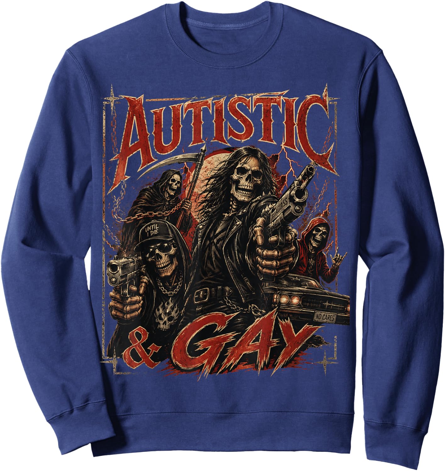 Autistic and Gay Funny Hard Skeleton Meme Music Sweatshirt - Sweatshirt | Navy