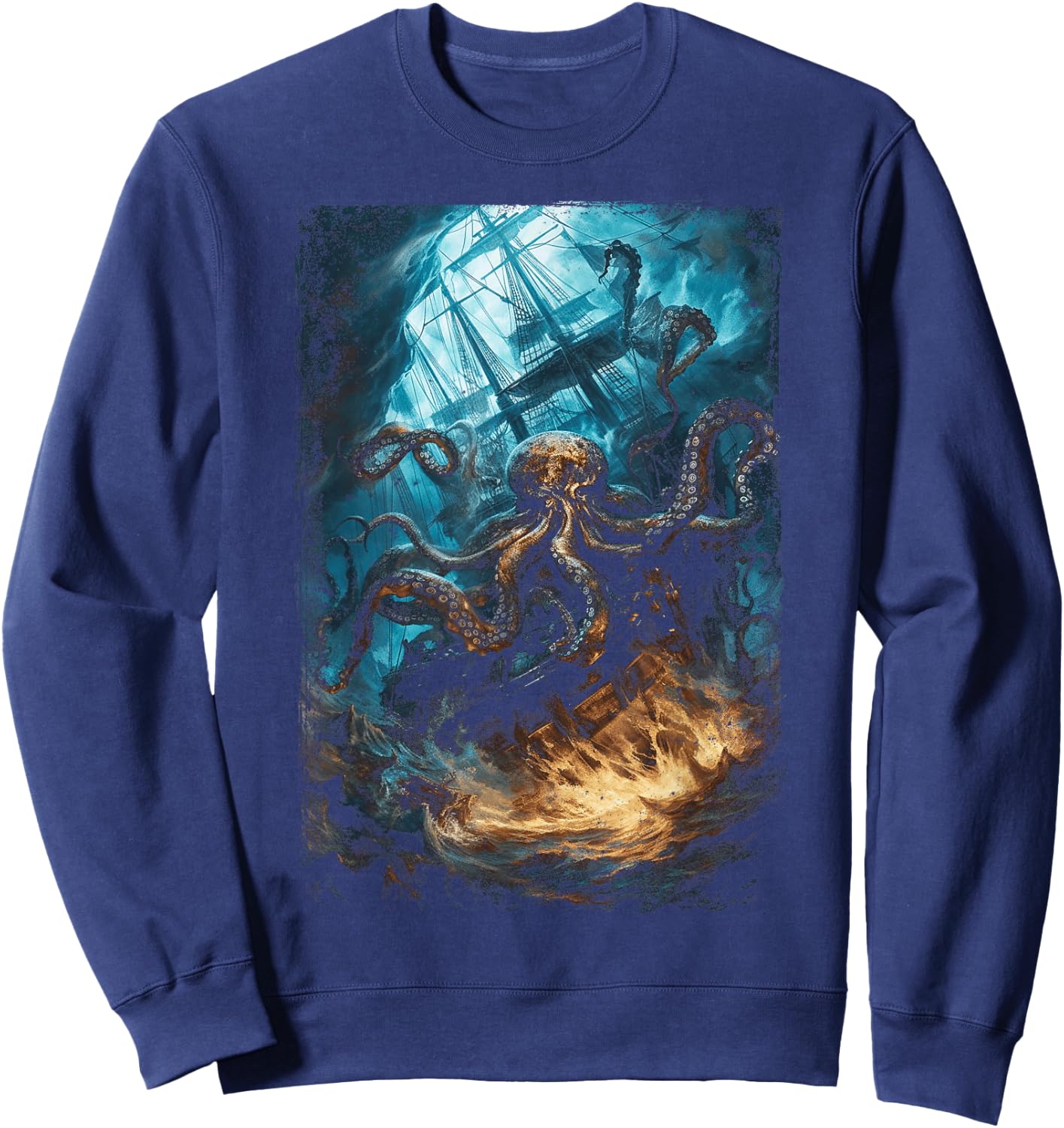 Giant Octopus Pirate Ship Vintage Kraken Sailing Squid Sweatshirt - Sweatshirt | Navy