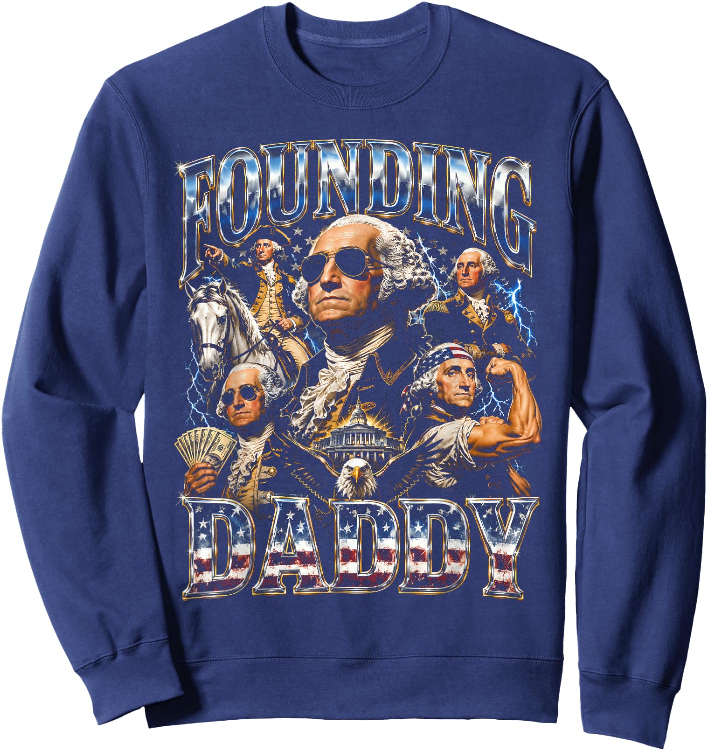 Founding Daddy 4th of July George-Washington Patriotic Sweatshirt - Sweatshirt | Navy