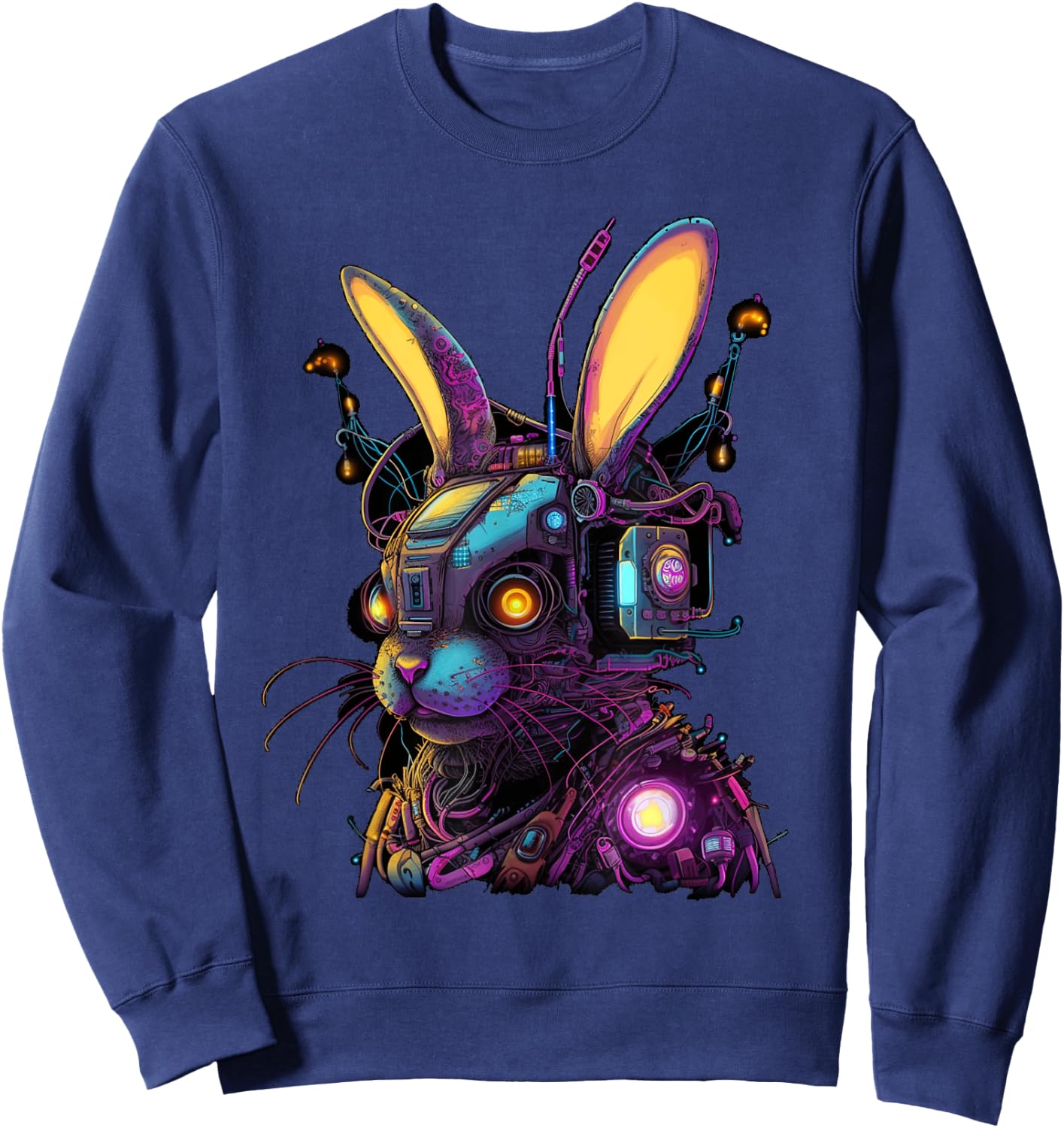Cyberpunk Bunny Cyborg Rabbit | Cool Gamer Easter Sweatshirt - Sweatshirt | Navy
