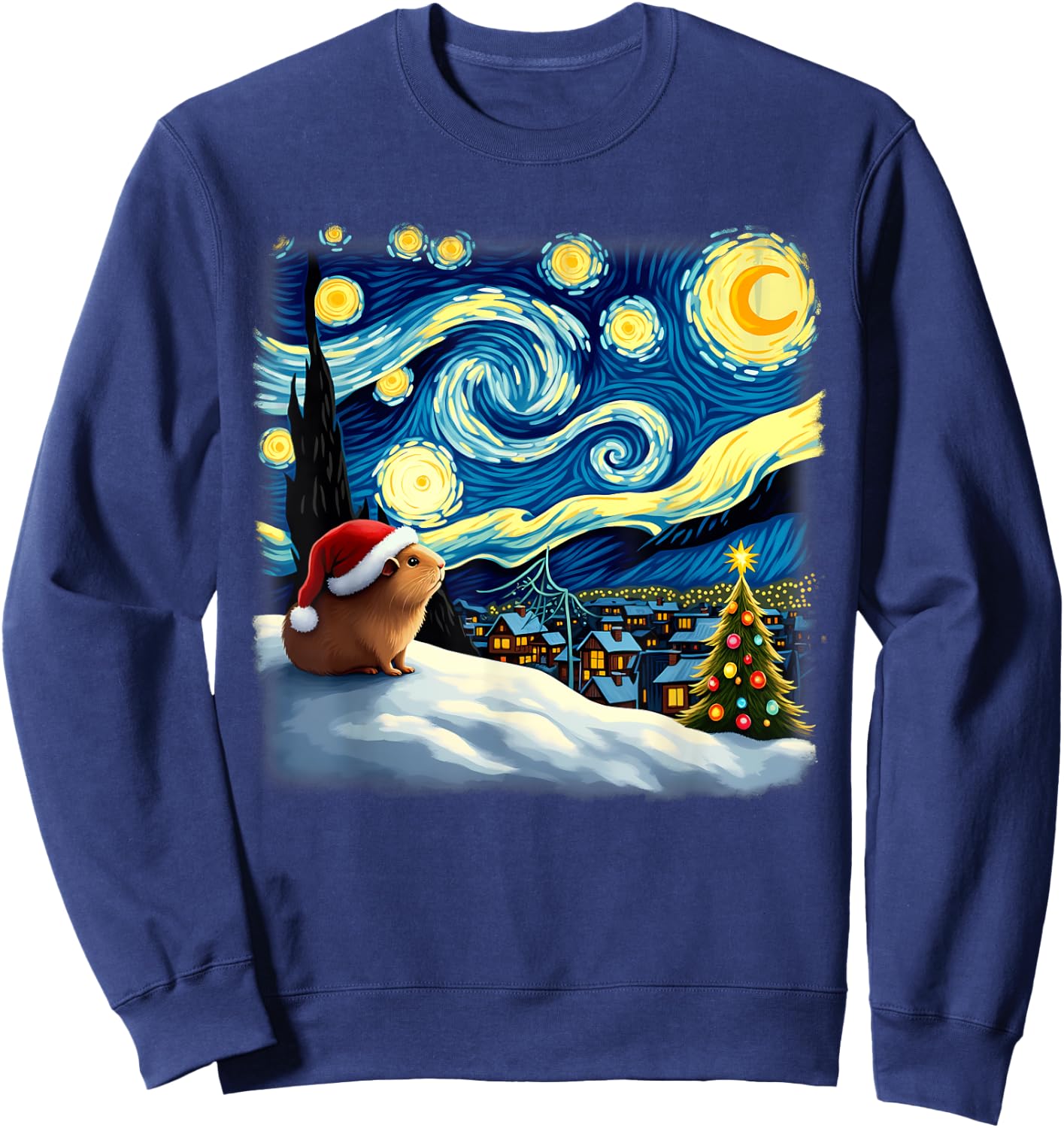 Christmas Guinea Pig Starry Night Sweatshirt - Sweatshirt | Navy
