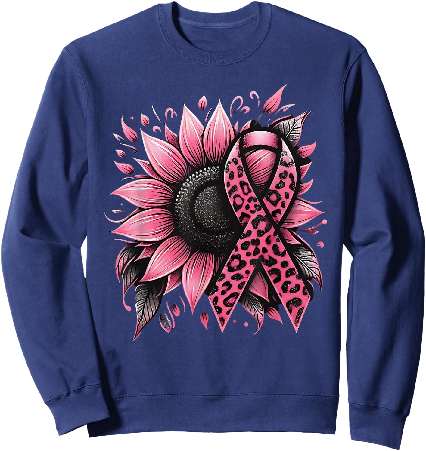 Sunflower Pink Breast Cancer Awareness Sweatshirt - Sweatshirt | Navy