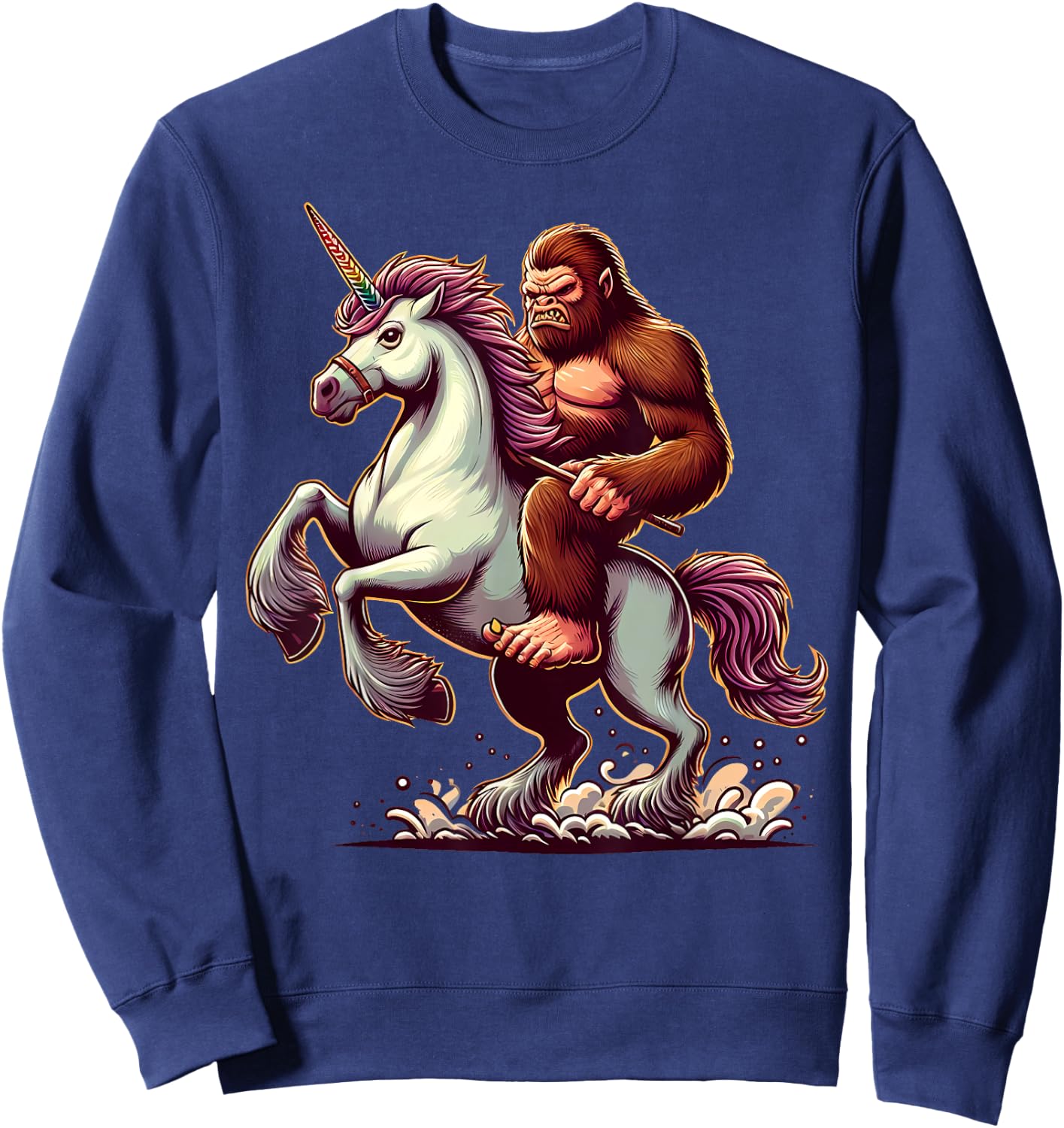 Bigfoot Riding Unicorn, Funny Sasquatch Sweatshirt - Sweatshirt | Navy