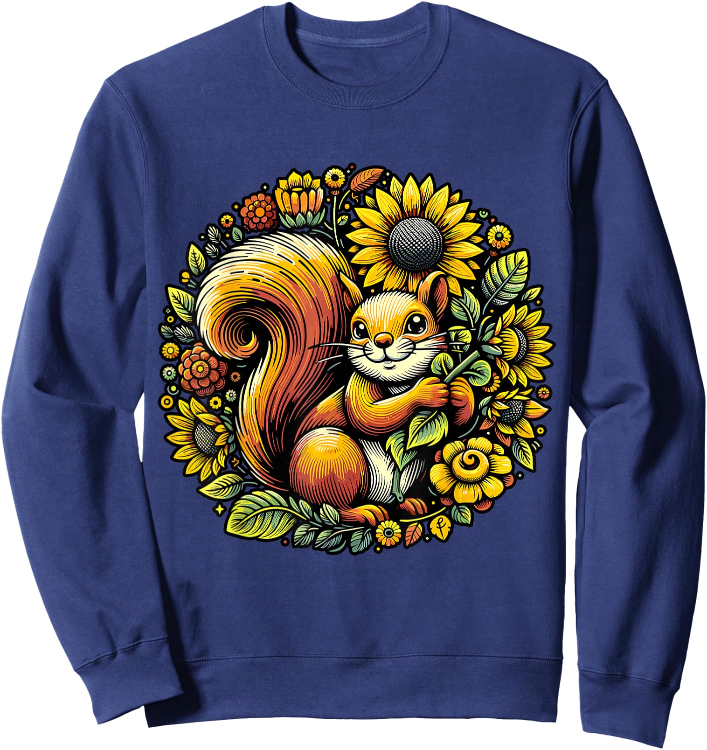 Squirrel with Sunflower Sweatshirt - Sweatshirt | Navy