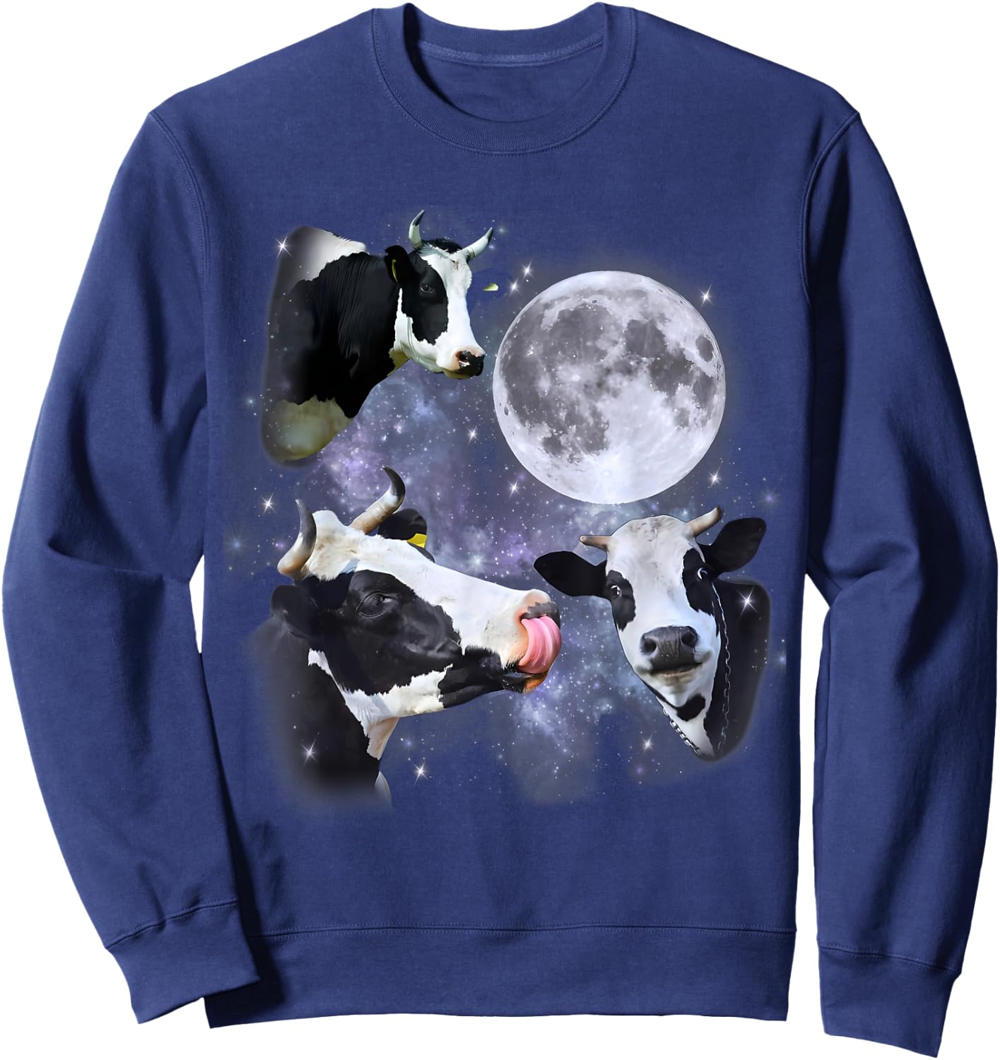 Cow Howling At The Moon Dairy Farm Meme Cows Lover Men Women Sweatshirt - Sweatshirt | Navy