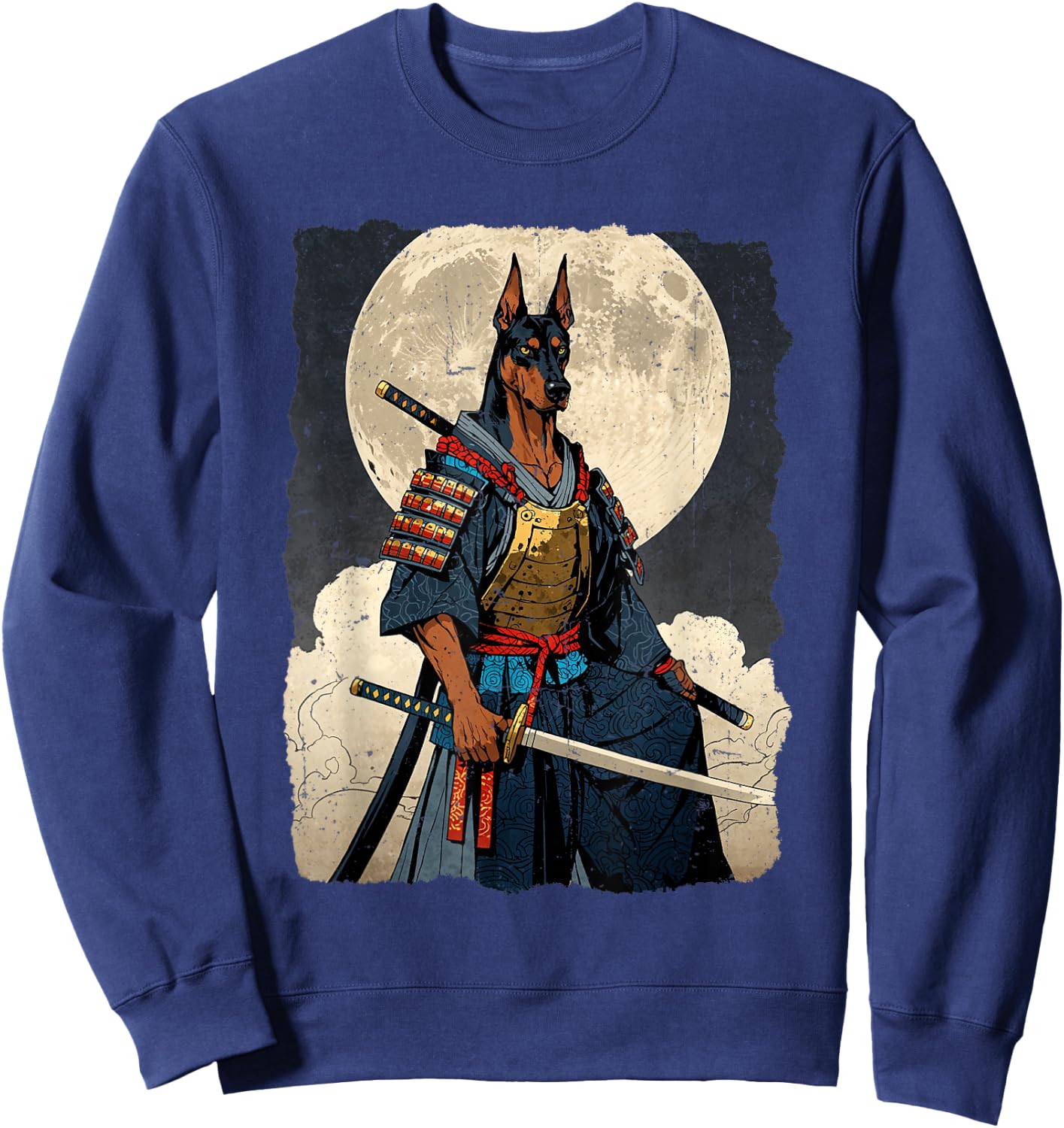 Doberman Dog Samurai Japanese Retro Ukiyo-e Warrior Doberman Sweatshirt - Sweatshirt | Navy