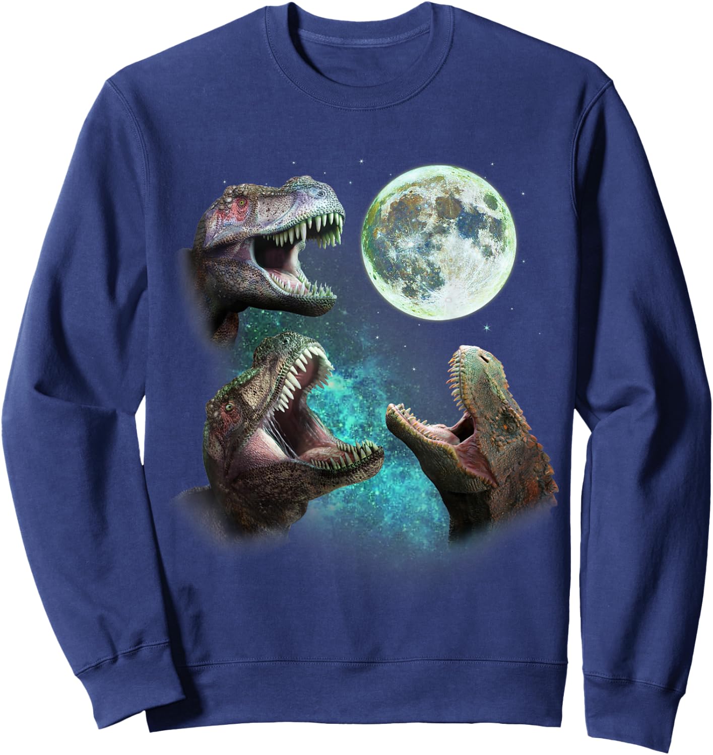 Three T-Rex Dinosaurs Howl at Moon 3 Wolves Parody Sweatshirt - Sweatshirt | Navy