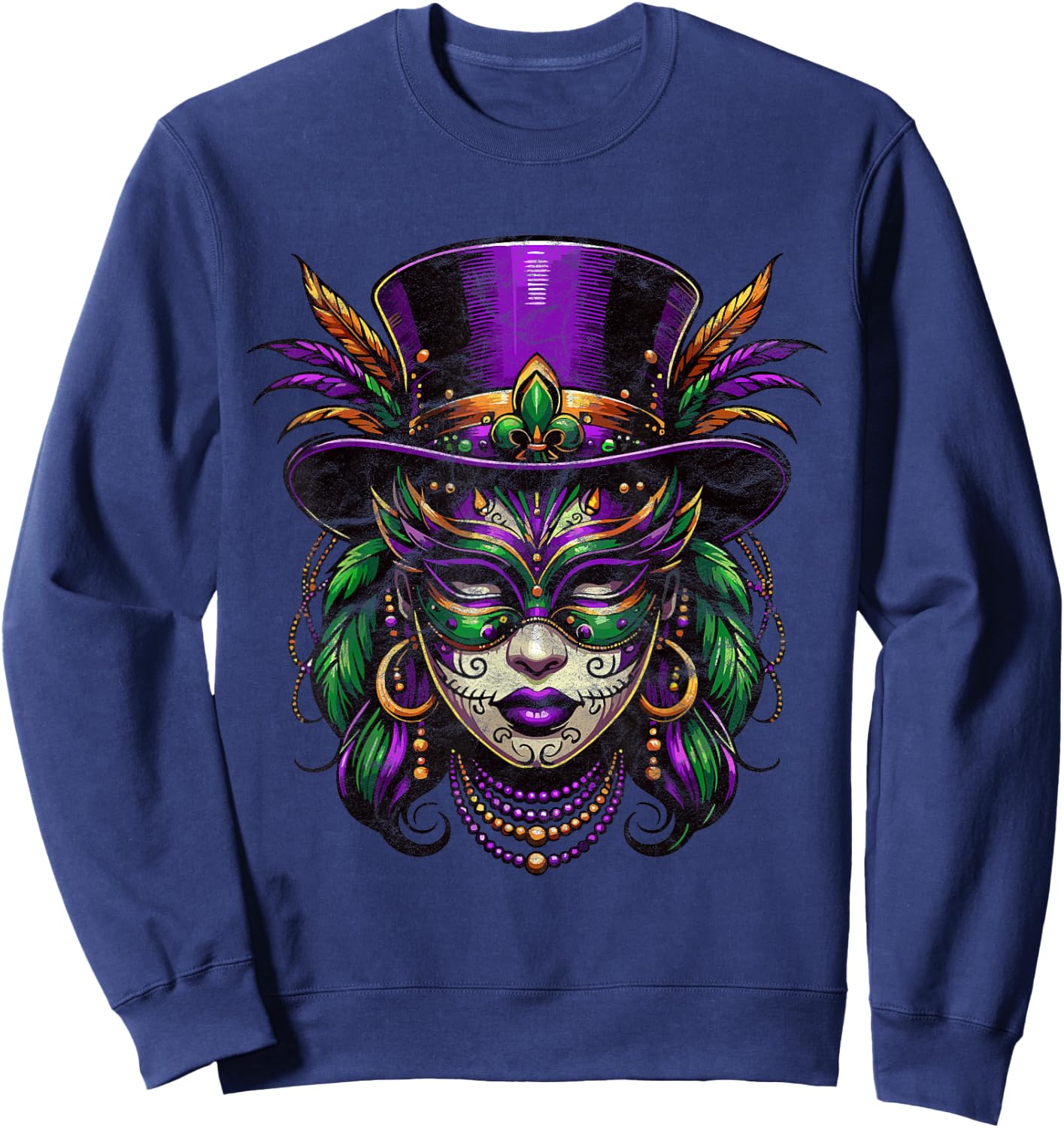 Mardi Gras Priestess Women New Orleans Witch Doctor Voodoo Sweatshirt - Sweatshirt | Navy