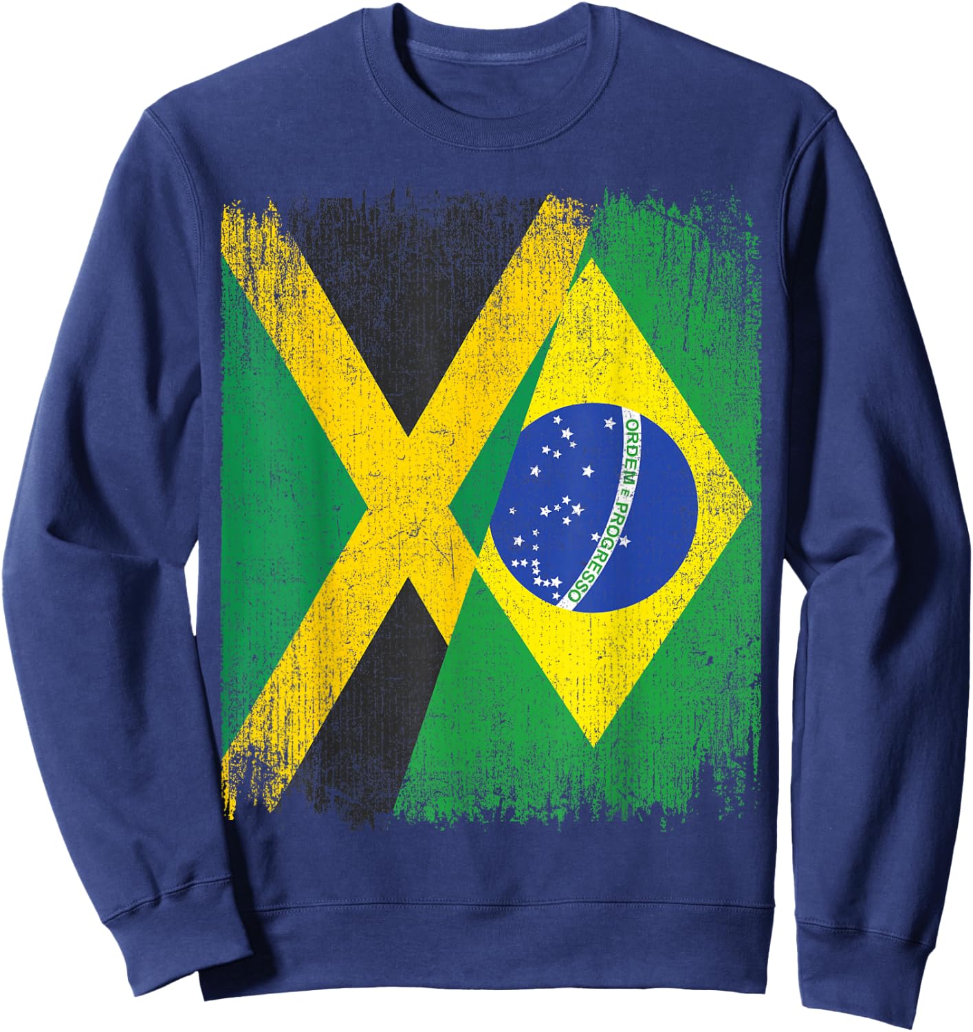 Half Jamaica Brazil Flag Jamaican Brazilian Pride Roots Sweatshirt - Sweatshirt | Navy