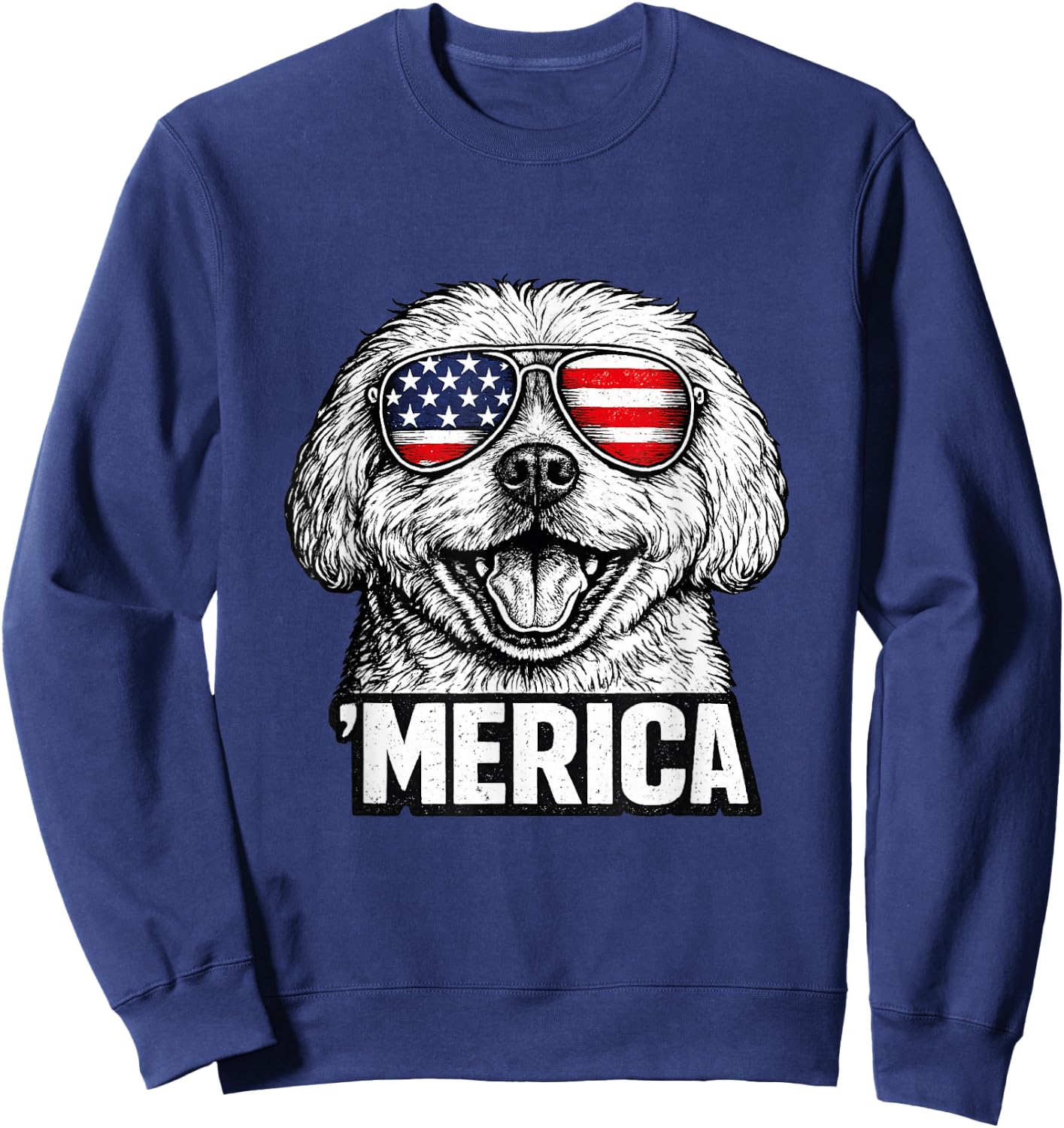 Maltese ’Merica 4th of July Vintage USA Pride Sweatshirt - Sweatshirt | Navy