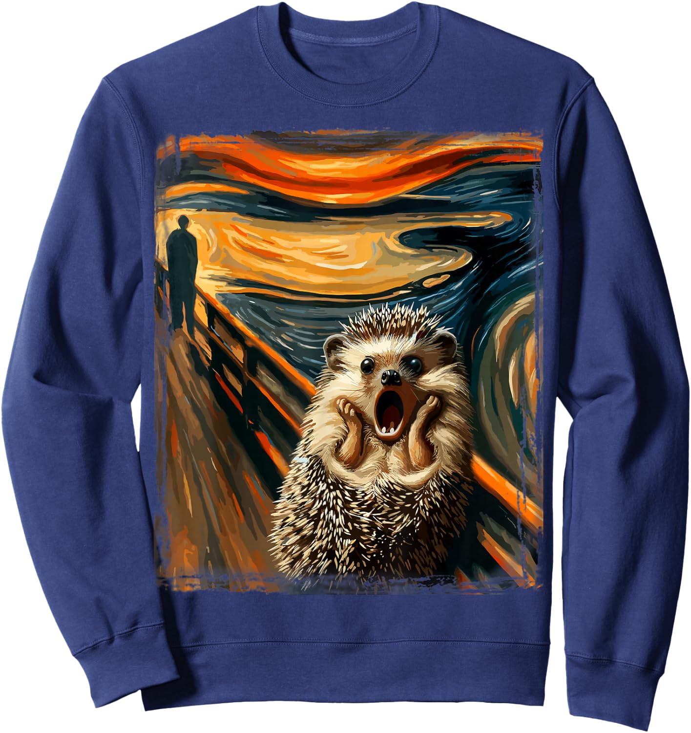 Artsy Scream Parody Funny Animal Painting Art Humor Hedgehog Sweatshirt - Sweatshirt | Navy