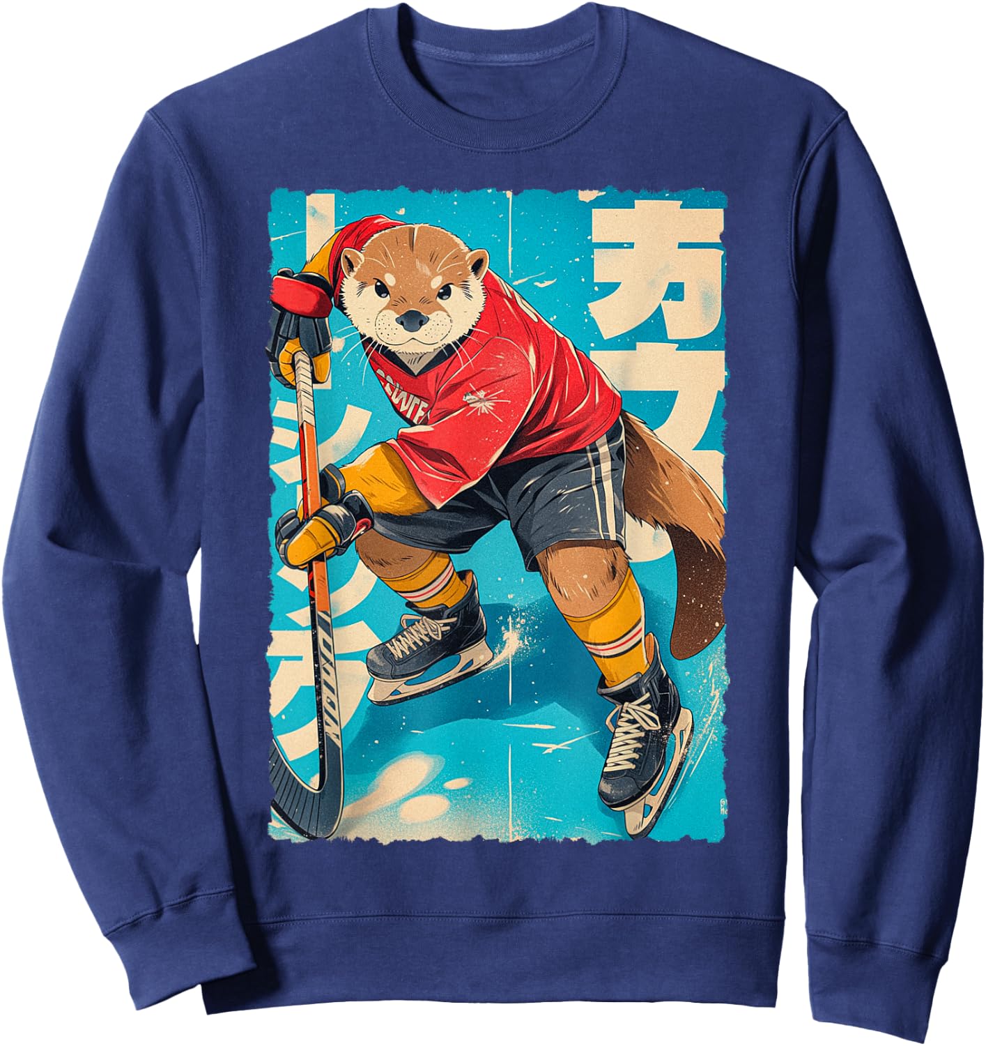 Manga amusant - Joueur de hockey sur glace - Art japonais - Loutre - Pour enfants Sweatshirt - Sweatshirt | Navy