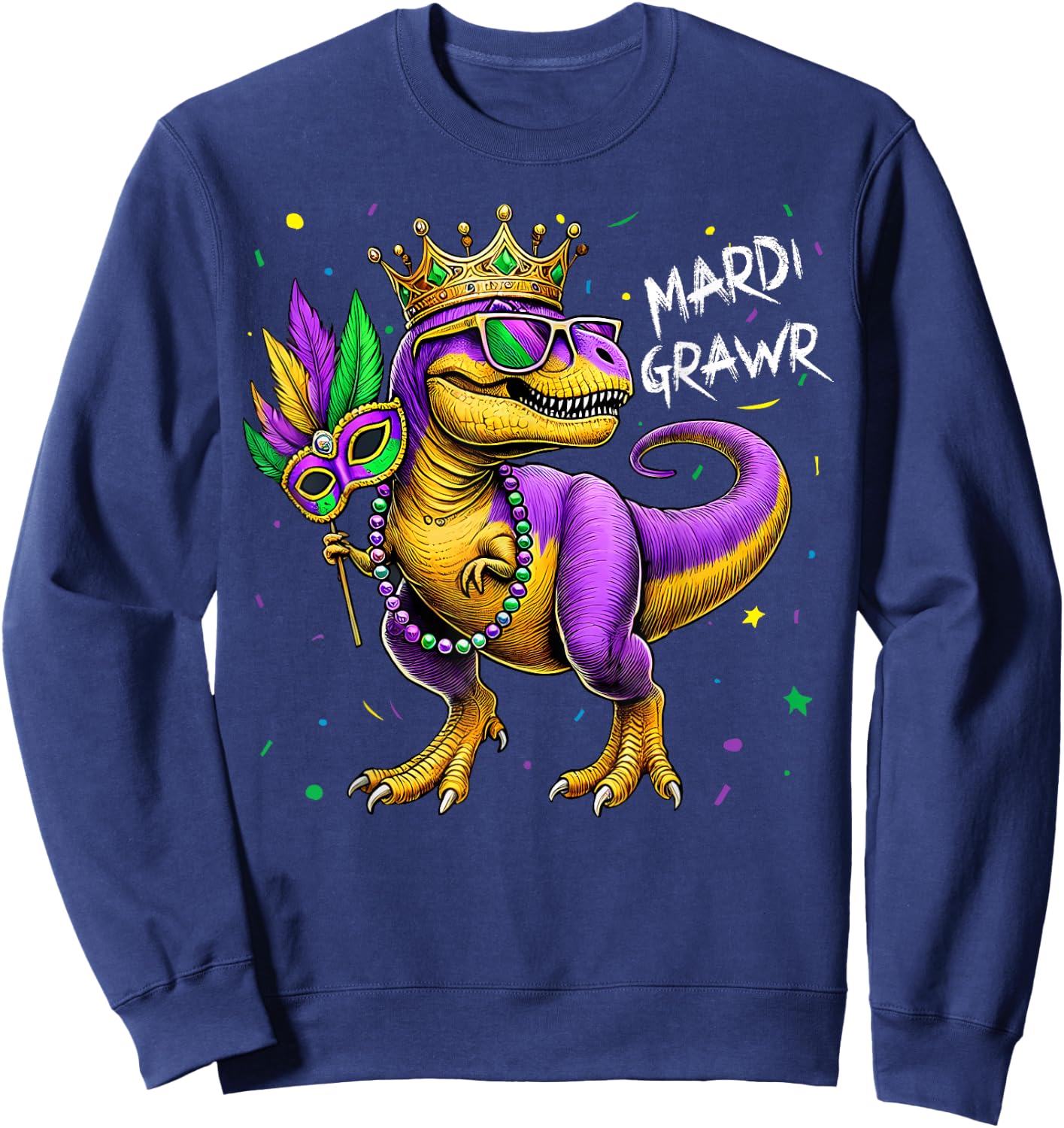 Mardi Gras T Rex Dinosaur Mardi Grawr Bead Costume Boys Kids Sweatshirt - Sweatshirt | Navy