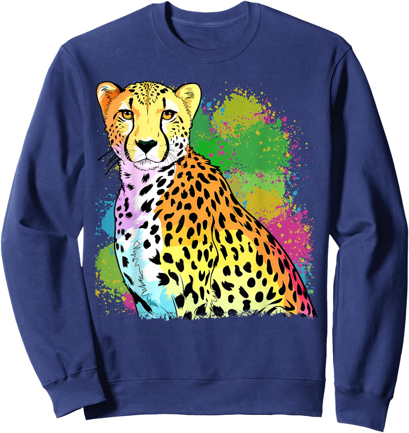 Colorful Rainbow Cheetah Graphic Sweatshirt - Sweatshirt | Navy