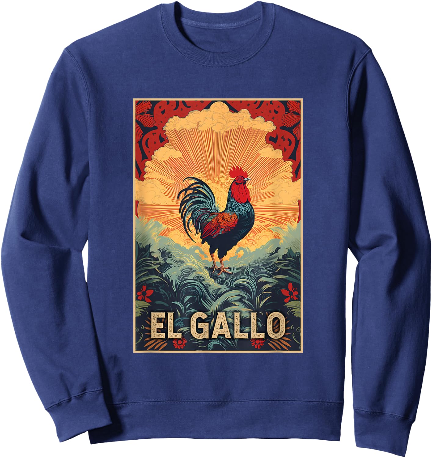 Latino Fun El Gallo Cool Vintage Rooster - Men, Boys - Black - Short Sleeve - Small Sweatshirt - Sweatshirt | Navy