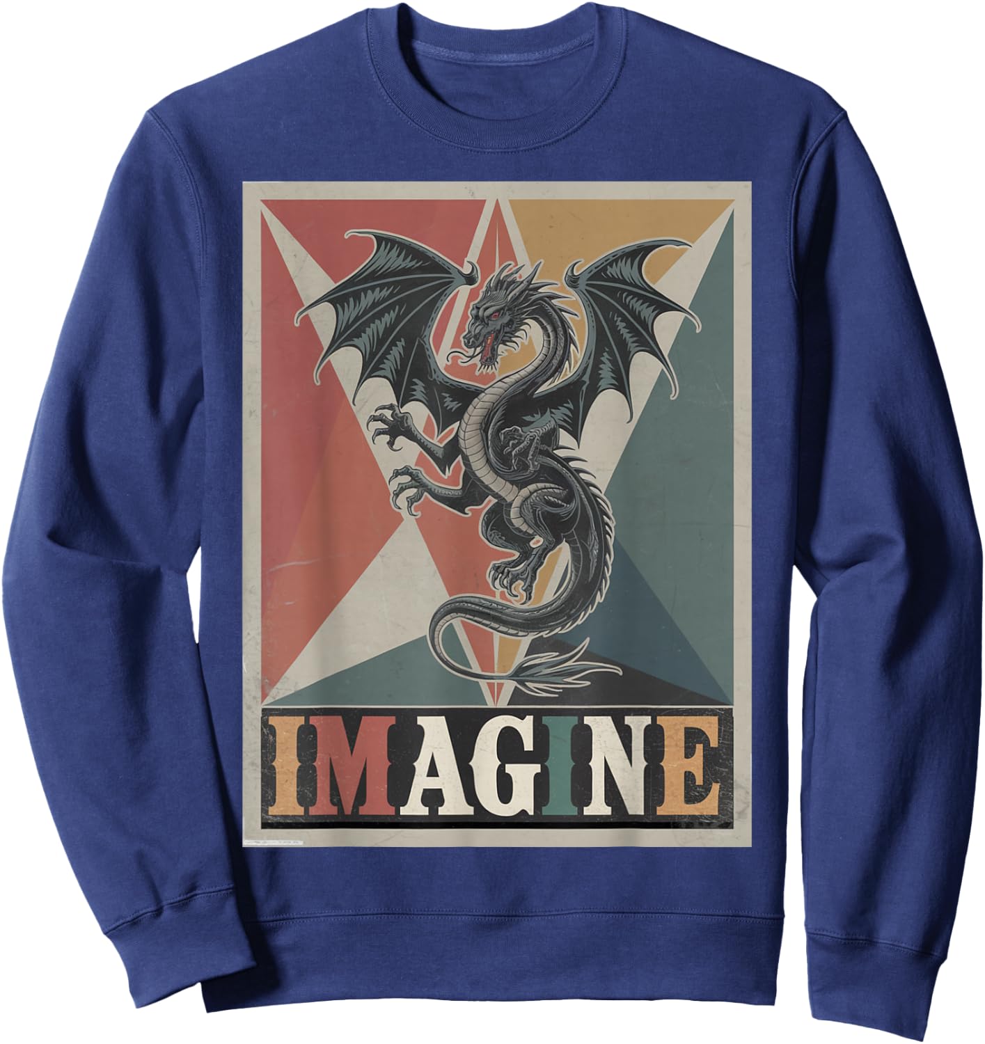 Dragon Retro Vintage Graphic Art Design Sweatshirt - Sweatshirt | Navy