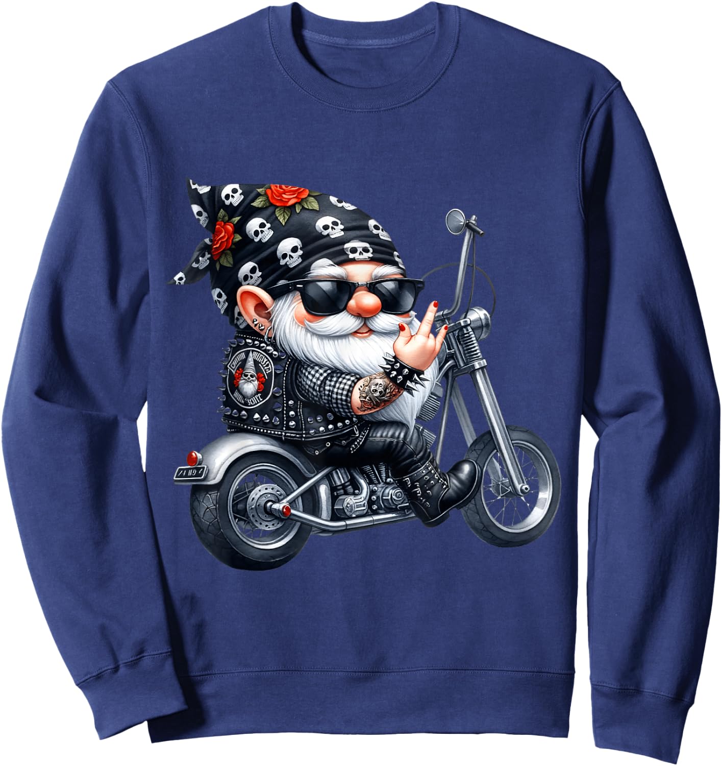 Cool Tattoo Gnome Graphic Women Funny Motorcycle Sweatshirt - Sweatshirt | Navy