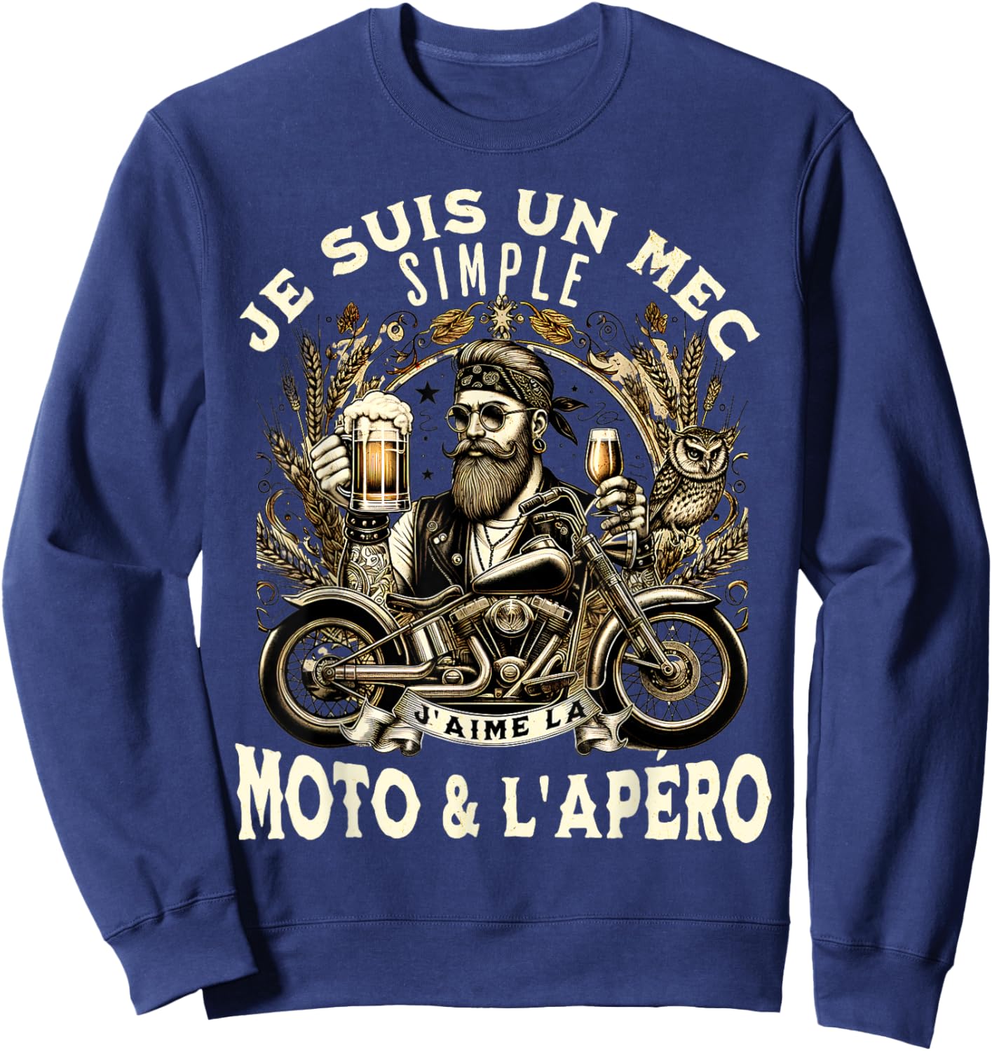 Gift Fan Motorcycle and Aperitif Biker Humour Alcohol Funny , Black, S Sweatshirt - Sweatshirt | Navy