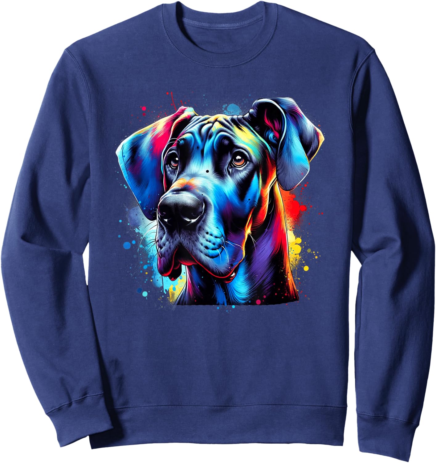 Colorful Splash Art Great Dane Dog German Mastiff Sweatshirt - Sweatshirt | Navy