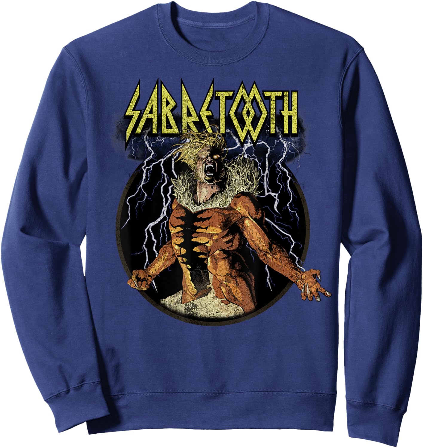 Marvel X-Men Sabretooth Epic Lightning Vintage Rock Sweatshirt - Sweatshirt | Navy