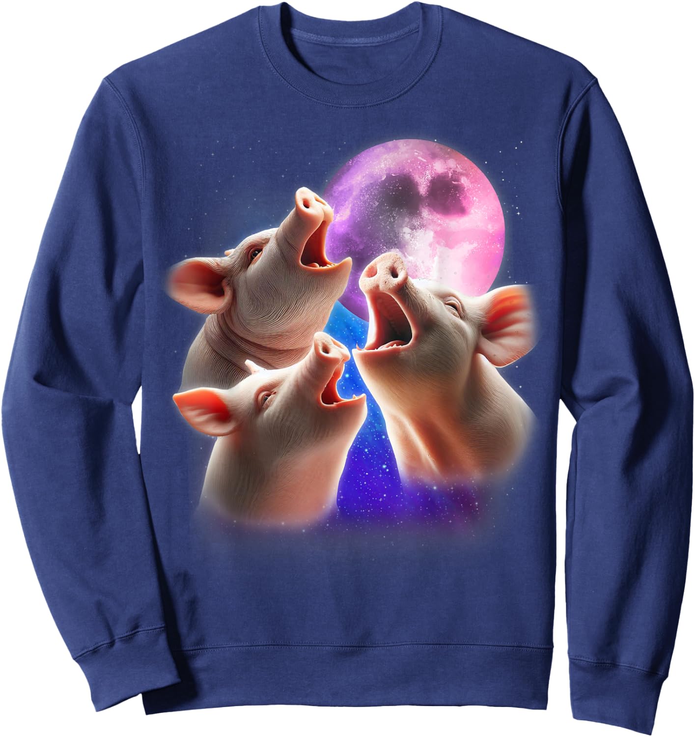 3 Pigs Howling At The Moon Funny Pig Animal Lover Farmer Sweatshirt - Sweatshirt | Navy