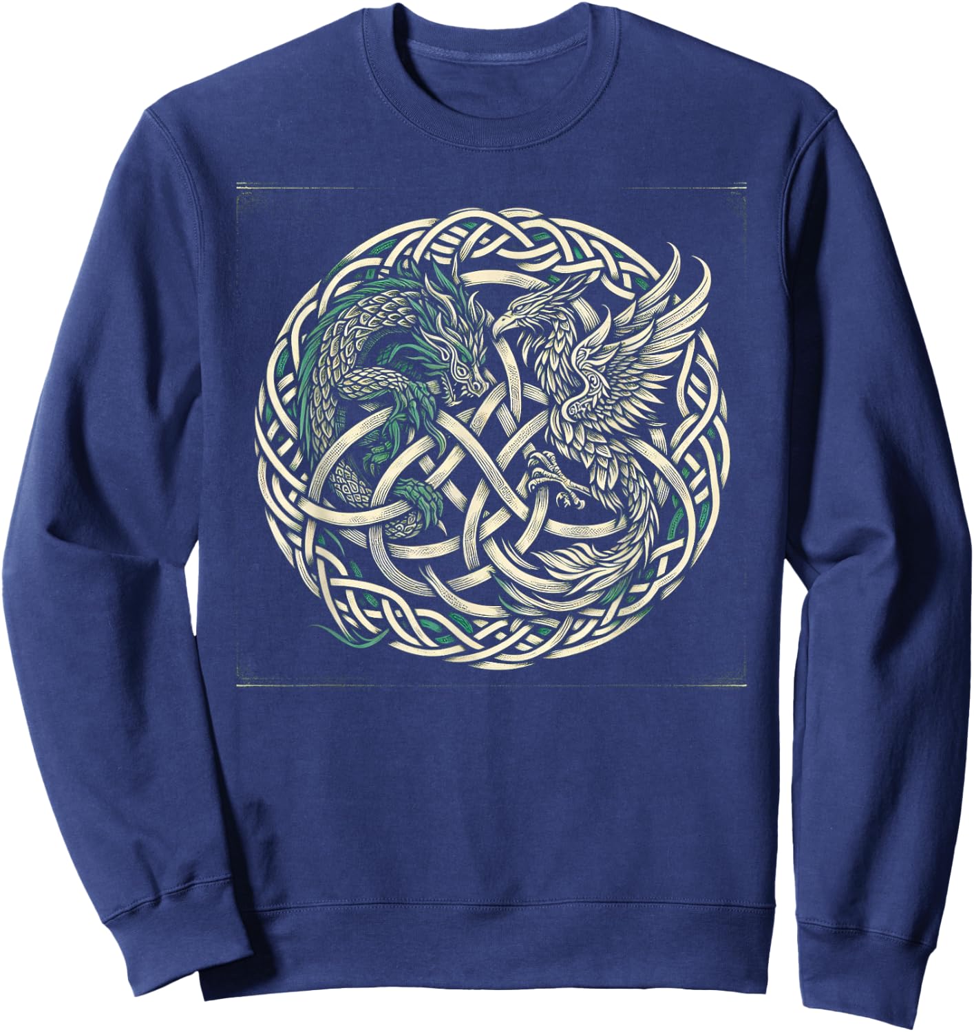 Intricate Celtic Knot with Dragon and Phoenix Sweatshirt - Sweatshirt | Navy