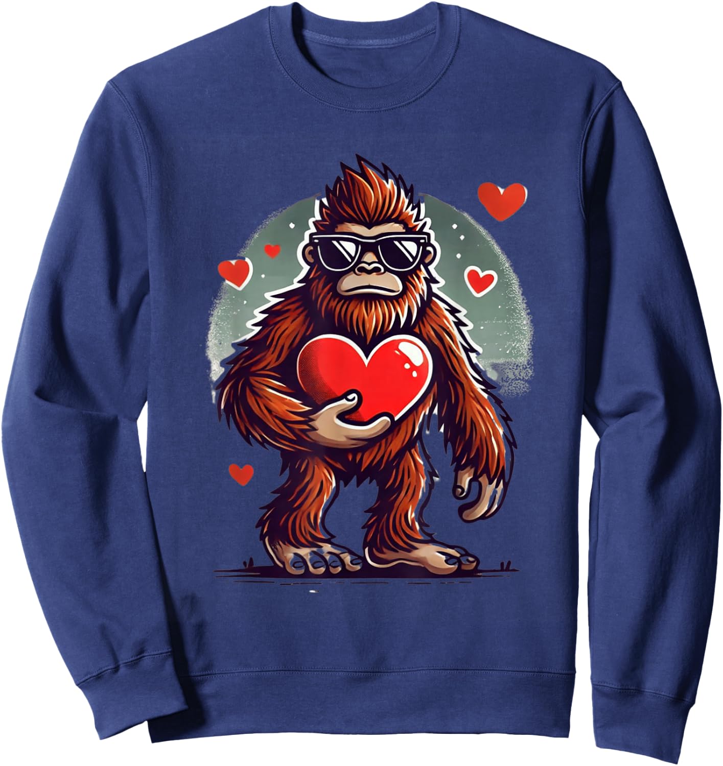 Funny Valentines Day Bigfoot Heart Sunglasses Sasquatch Sweatshirt - Sweatshirt | Navy