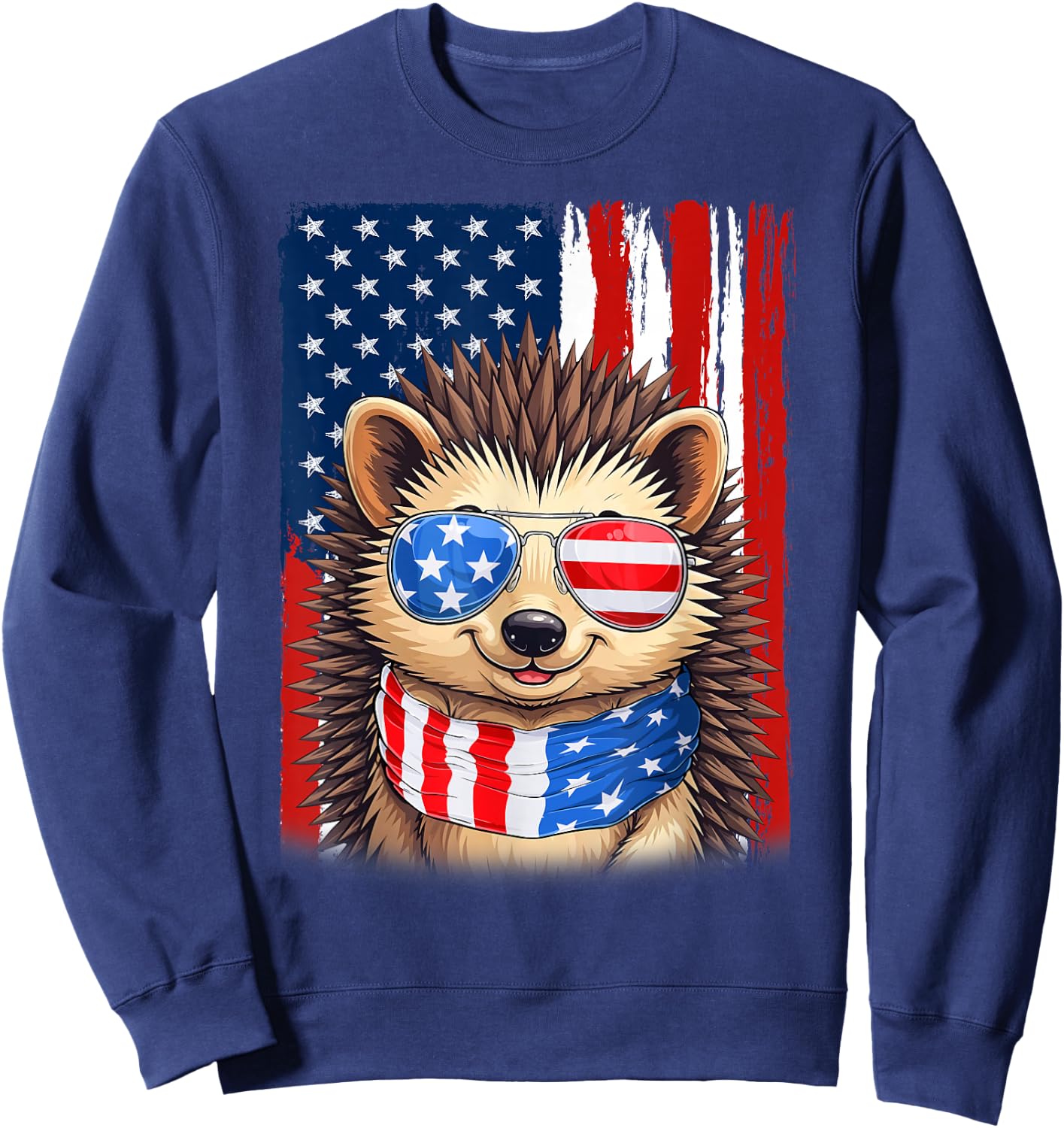 Hedgehog US America Flag Men Women 4th of July Patriotic Sweatshirt - Sweatshirt | Navy