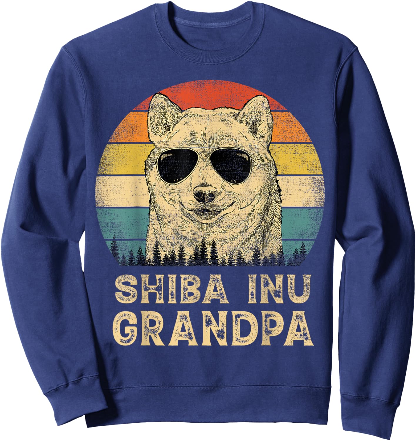 Vintage Shiba Inu Grandpa Dog Lovers Father's Day Men Women Sweatshirt - Sweatshirt | Navy