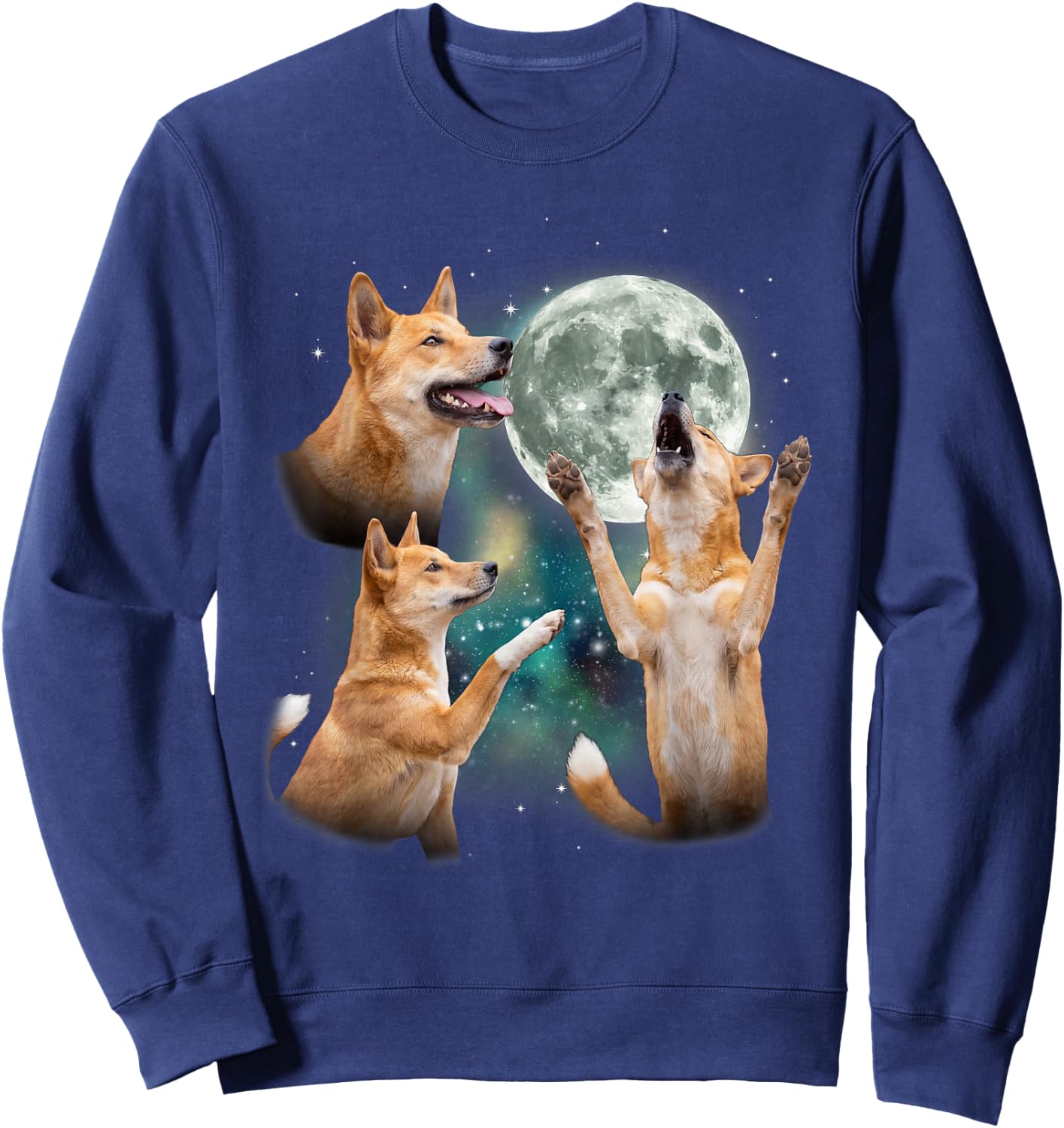 Three Dingo Moon | Funny Wild Canine Wildlife Meme Sweatshirt - Sweatshirt | Navy