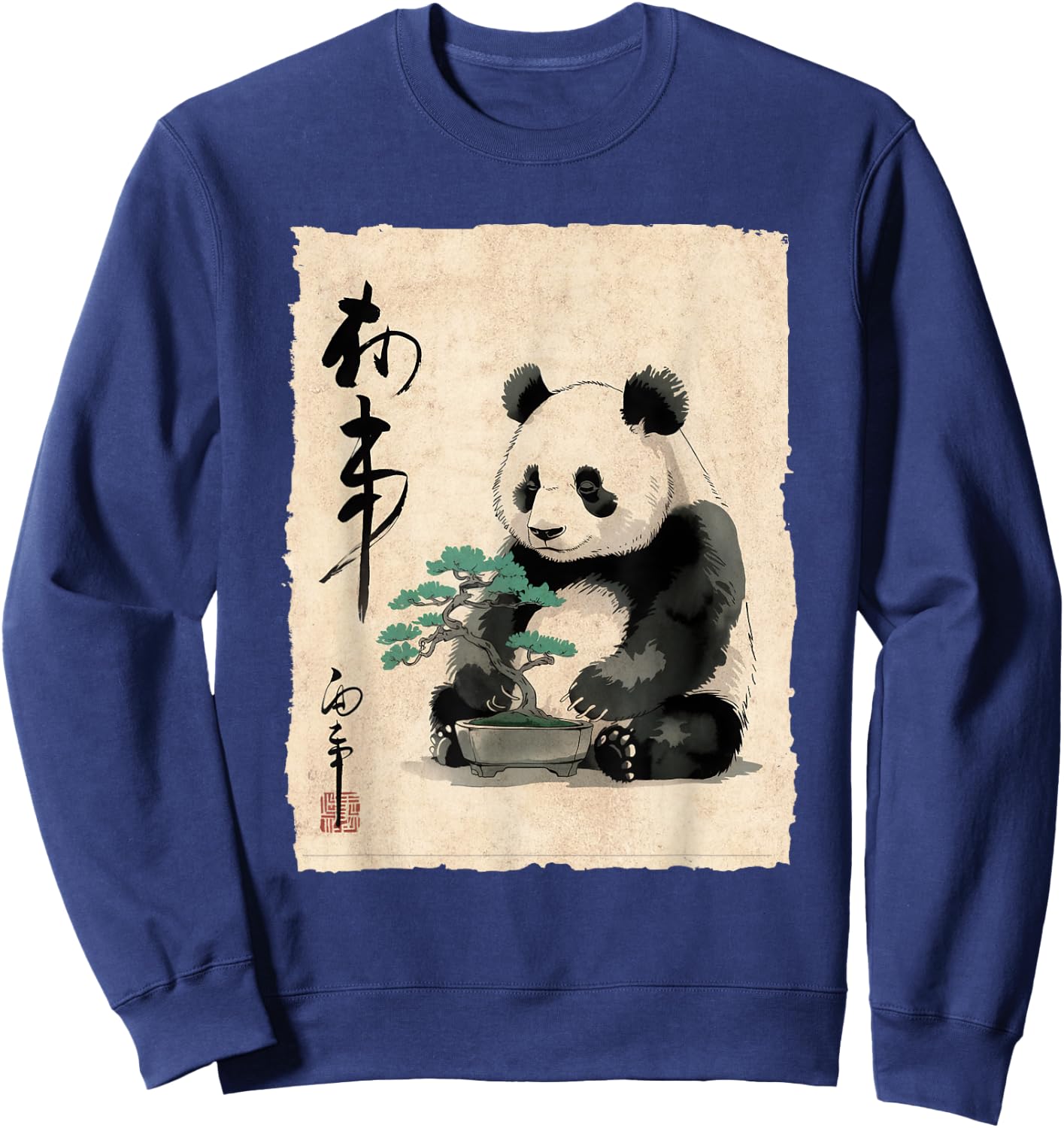 Panda with Bonsai Japanese Art Women Kids Sweatshirt - Sweatshirt | Navy