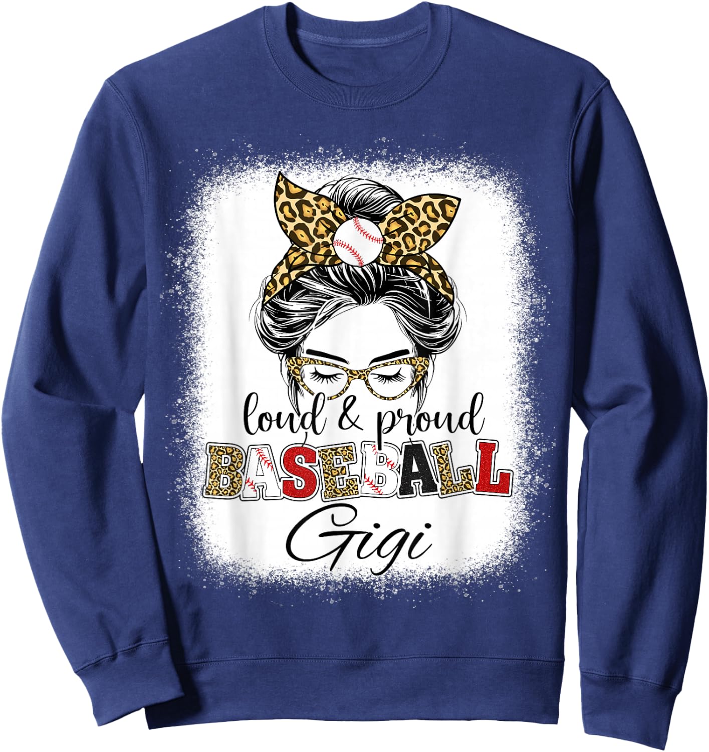 Loud and Proud Baseball Gigi messy bun leopard girls Sweatshirt - Sweatshirt | Navy