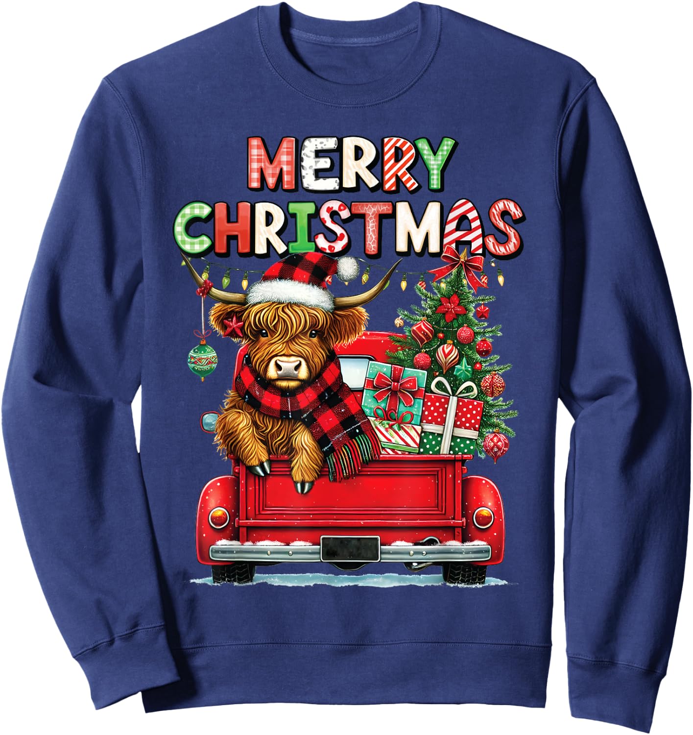 Merry Christmas Scottish Highland Cow Xmas Farm Animal Lover Sweatshirt - Sweatshirt | Navy