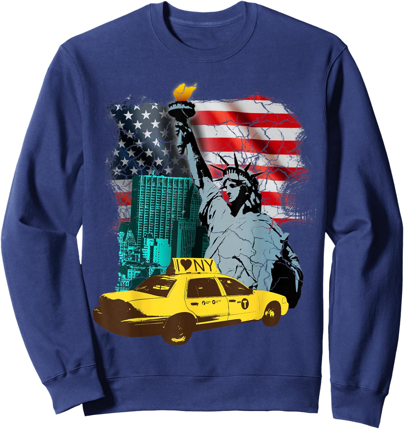 New York USA Statue of Liberty Skyline Graphic Sweatshirt - Sweatshirt | Navy