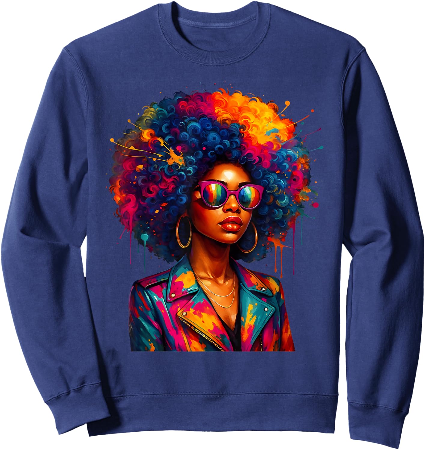 Black Queen Afro African Melanin Dripping Girl Women Sweatshirt - Sweatshirt | Navy