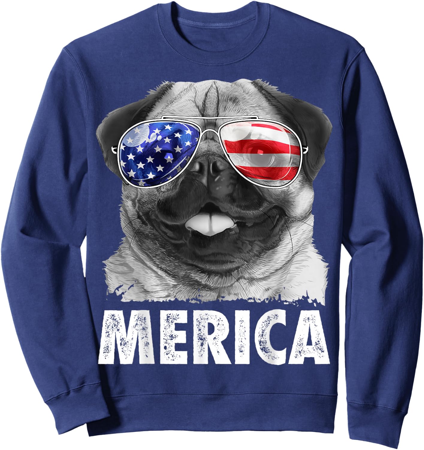 Pug 4th of July Shirts Merica Men Women USA American Flag Sweatshirt - Sweatshirt | Navy