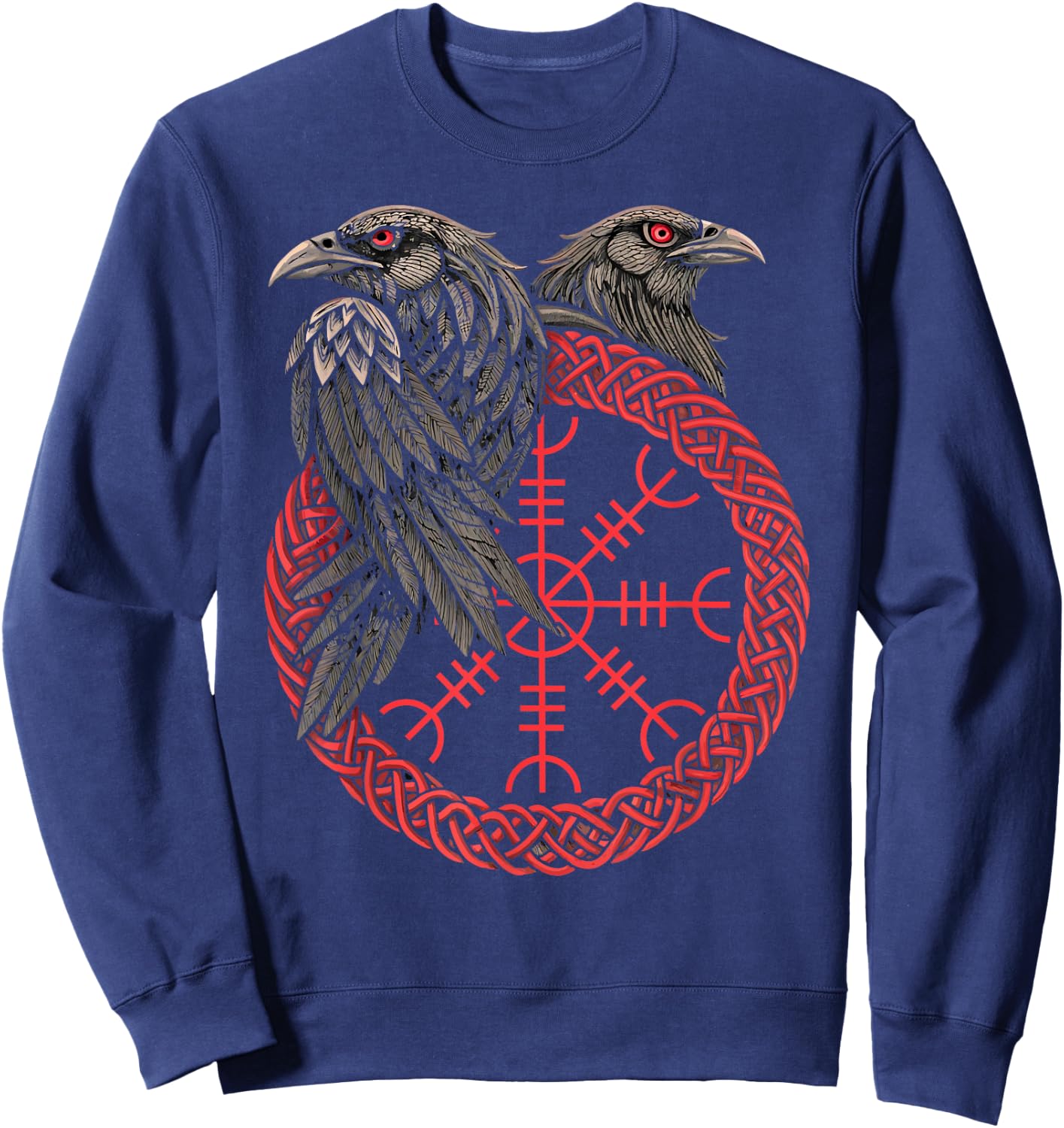 Aegishjalmur - Viking Symbol - Huginn & Muninn Norse Raven Sweatshirt - Sweatshirt | Navy