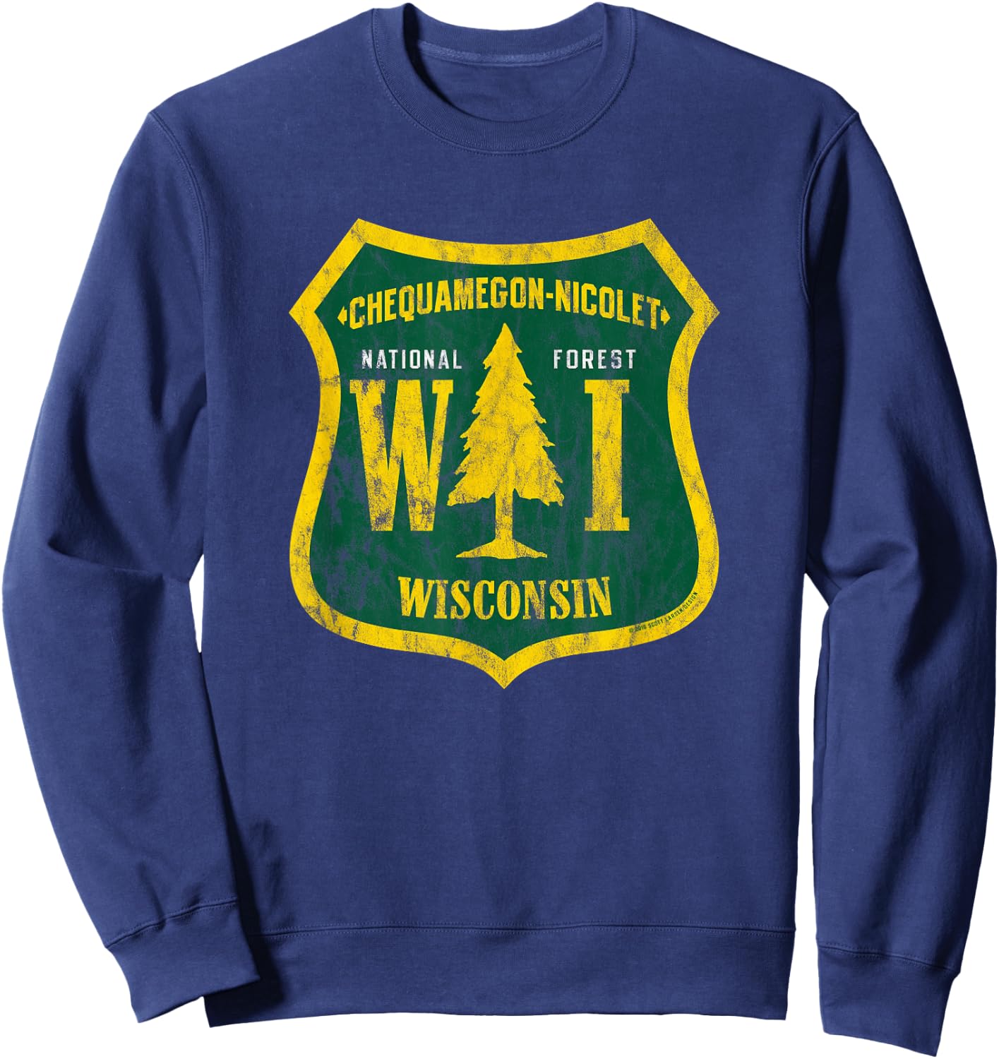Chequamegon Nicolet National Forest Shield Vintage Look Sweatshirt - Sweatshirt | Navy