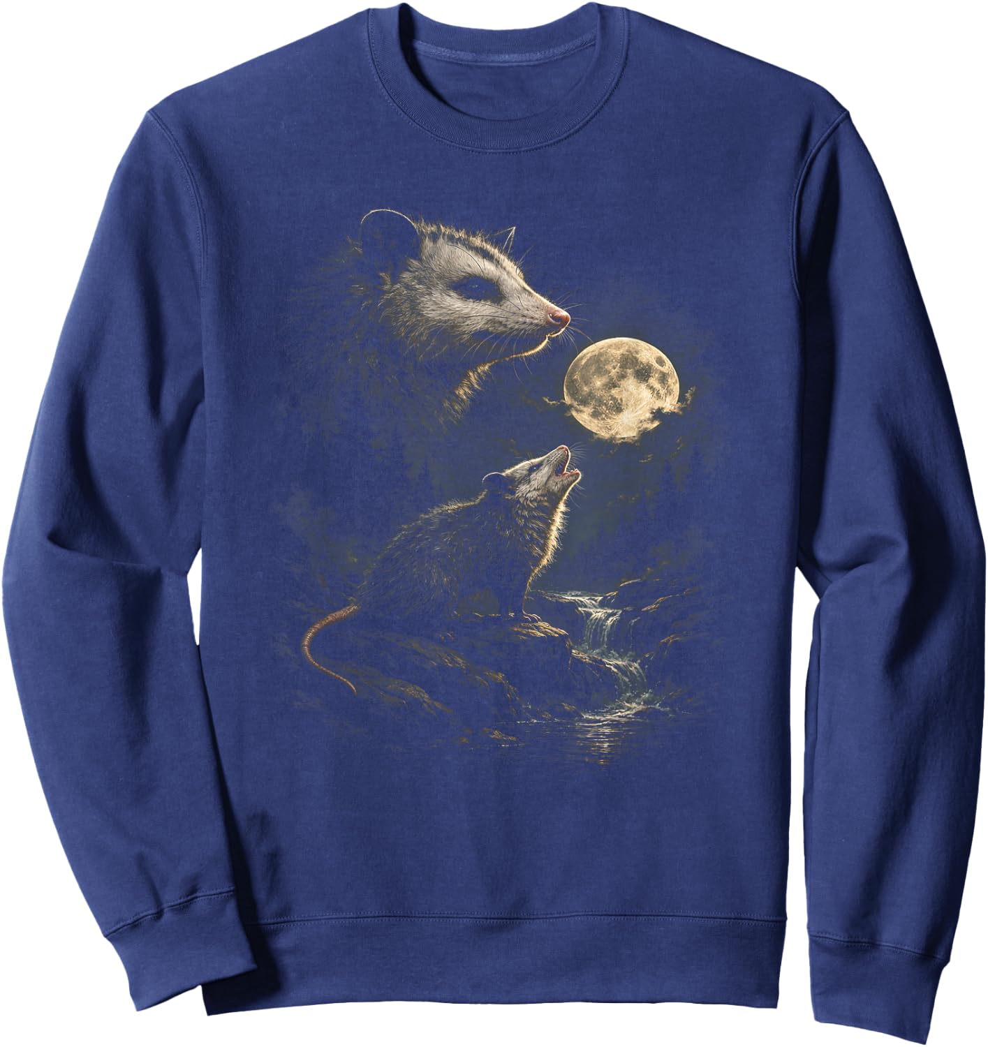 Opossum Howling at The Moon Vintage Opossum Animal Art Sweatshirt - Sweatshirt | Navy