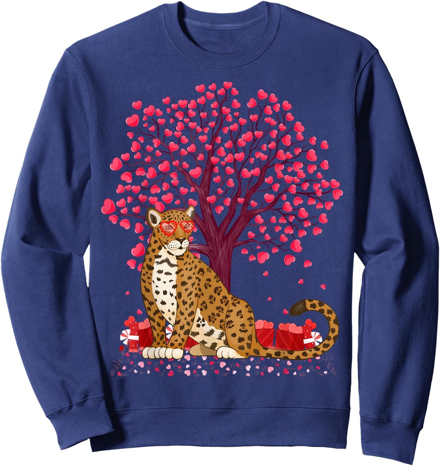 Jaguar Lover Heart Tree Jaguar Valentine's Day Sweatshirt - Sweatshirt | Navy