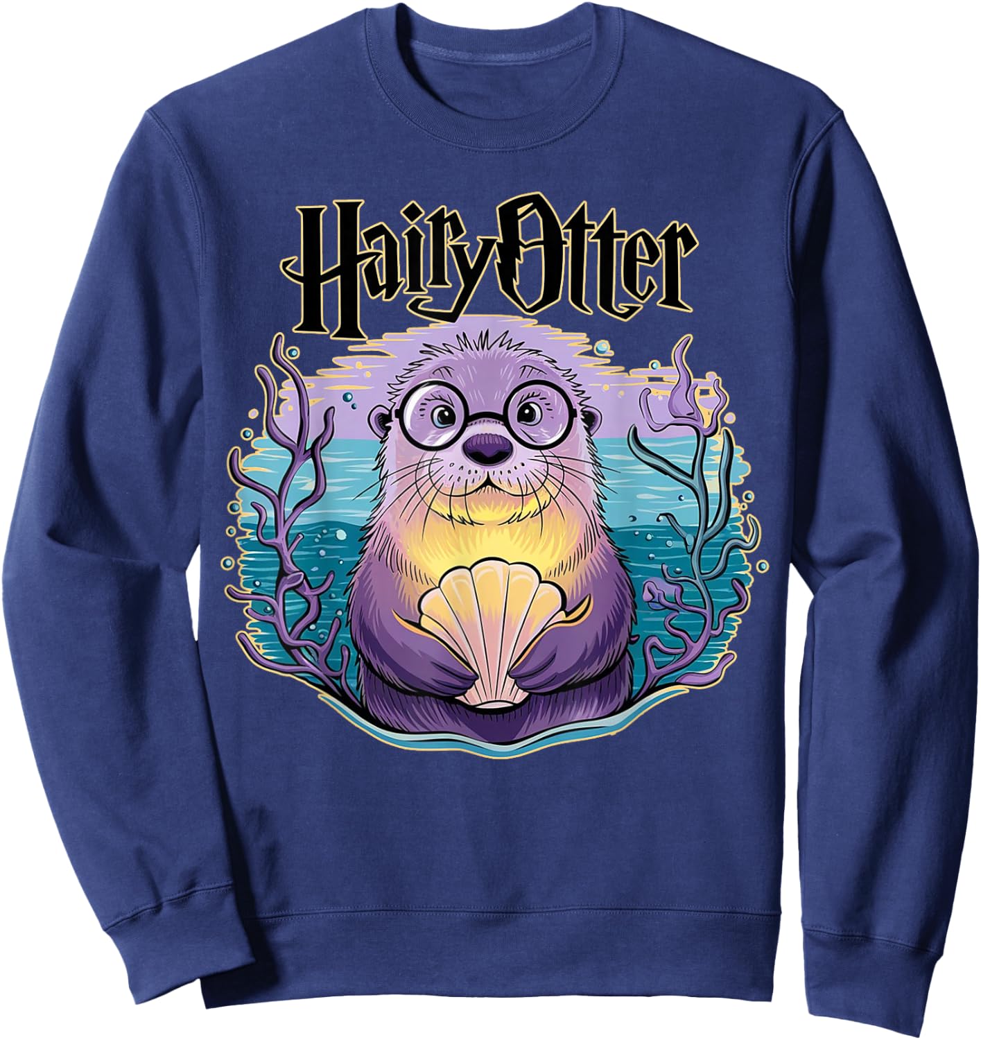 Christmas Lover Hairy Otter Funny Cute Kawaii Christmas Otter -Adults - Black, Small Sweatshirt - Sweatshirt | Navy