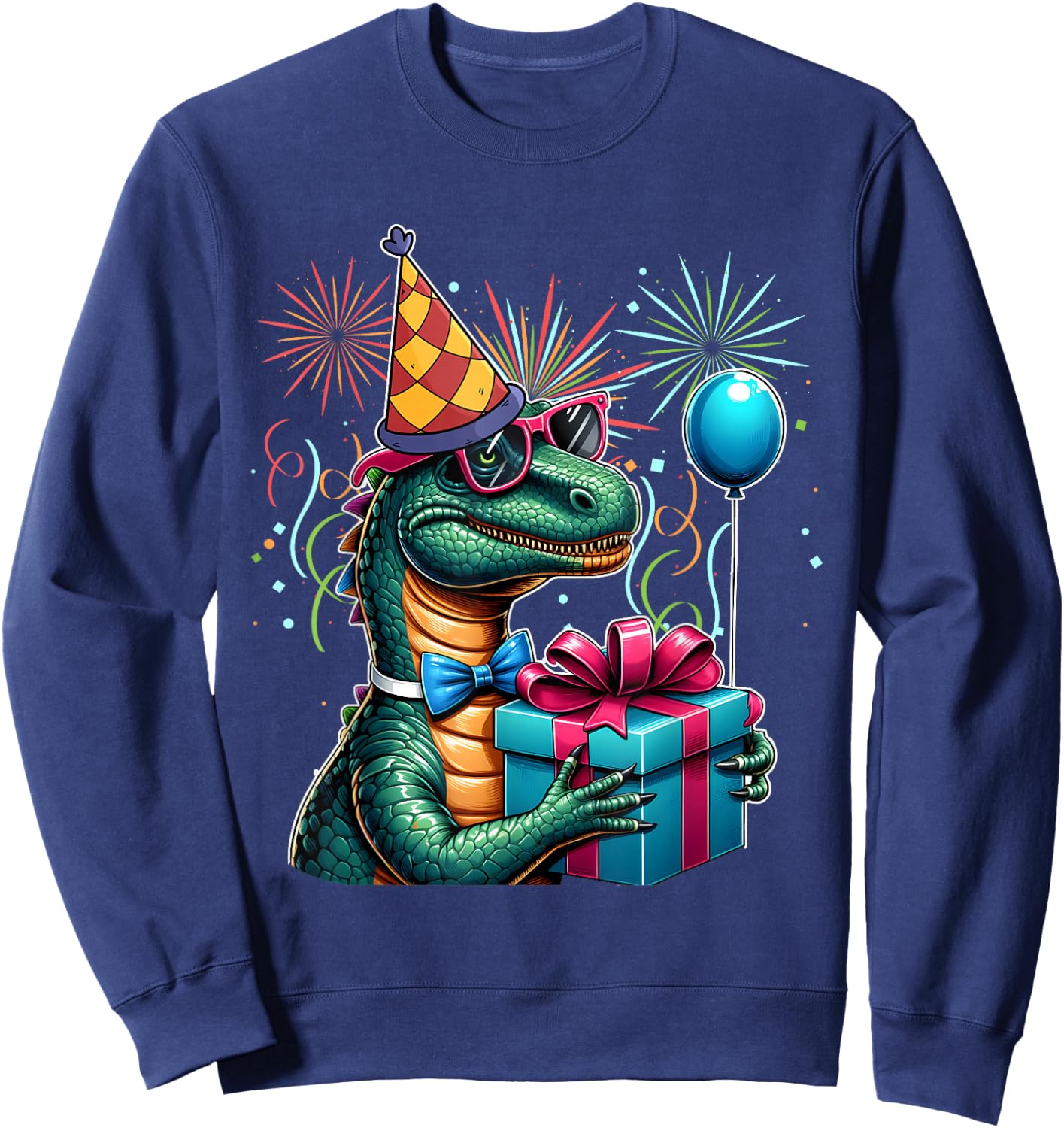 Dinosaur Birthday Party Adult , Black, S Sweatshirt - Sweatshirt | Navy