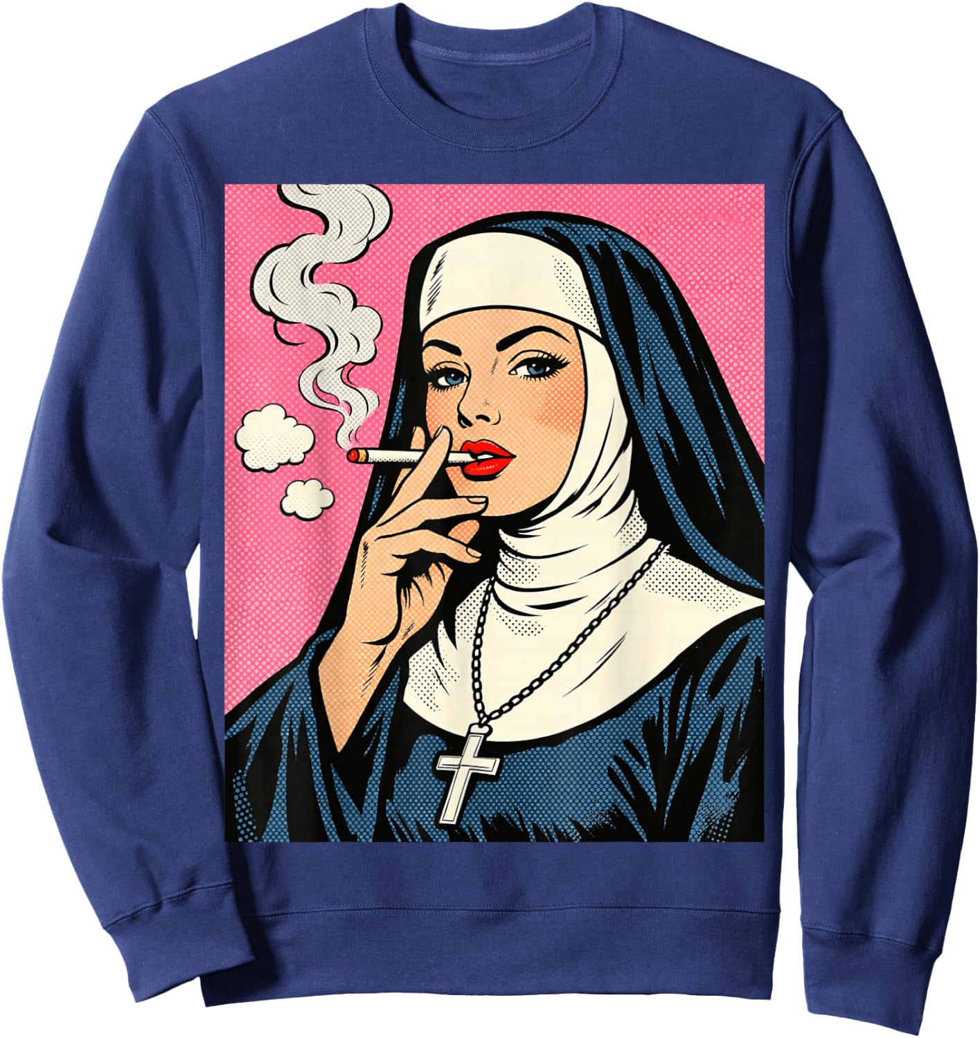 Nun Smoking a Cigarette pop Art Sweatshirt - Sweatshirt | Navy