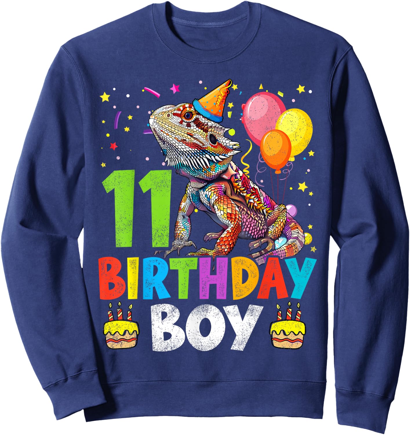 11th Birthday Boy Bearded Dragon 11 Years Old Bday Party Sweatshirt - Sweatshirt | Navy