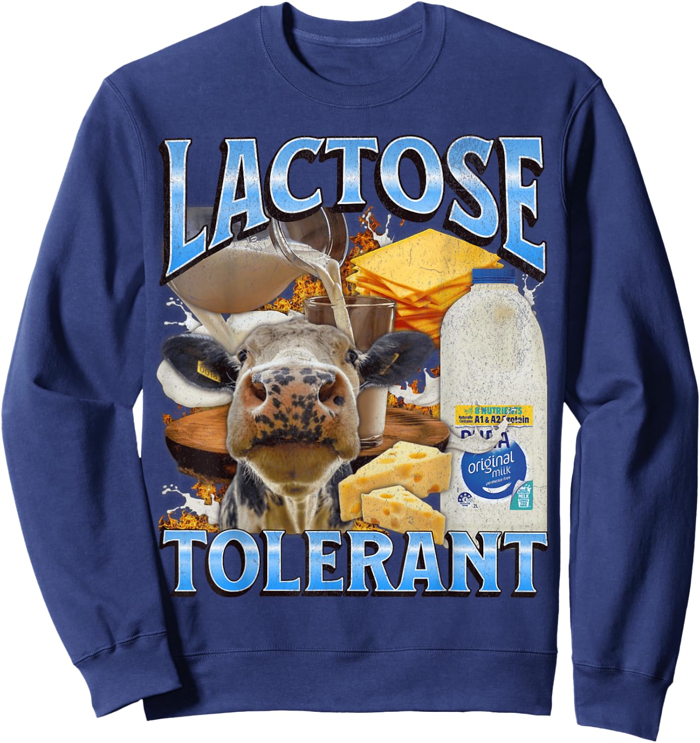Lactose Tolerant Funny IBS Meme Bootleg Graphic Sweatshirt - Sweatshirt | Navy