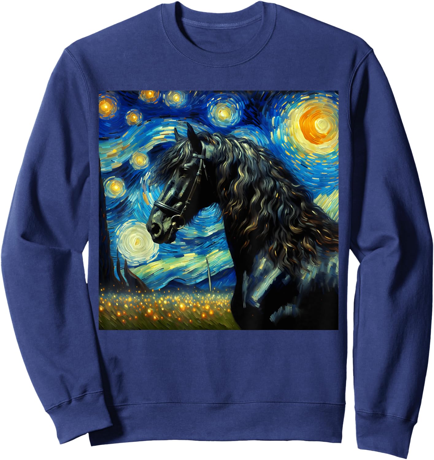Friesian Horse Starry Night Horse Sweatshirt - Sweatshirt | Navy