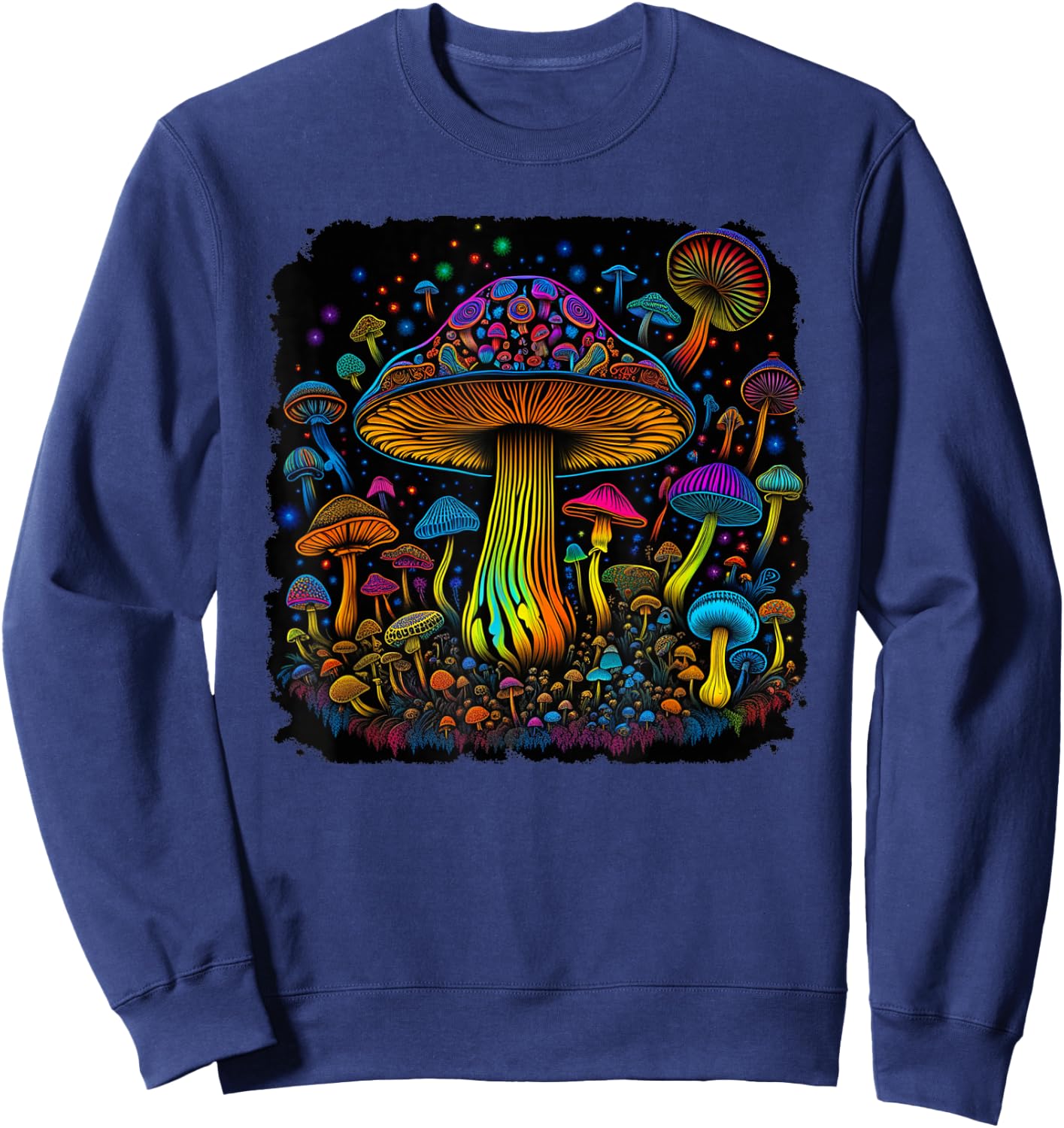 Psychedelic Mushroom Art Groovy 70s Retro Black Light Style Sweatshirt - Sweatshirt | Navy